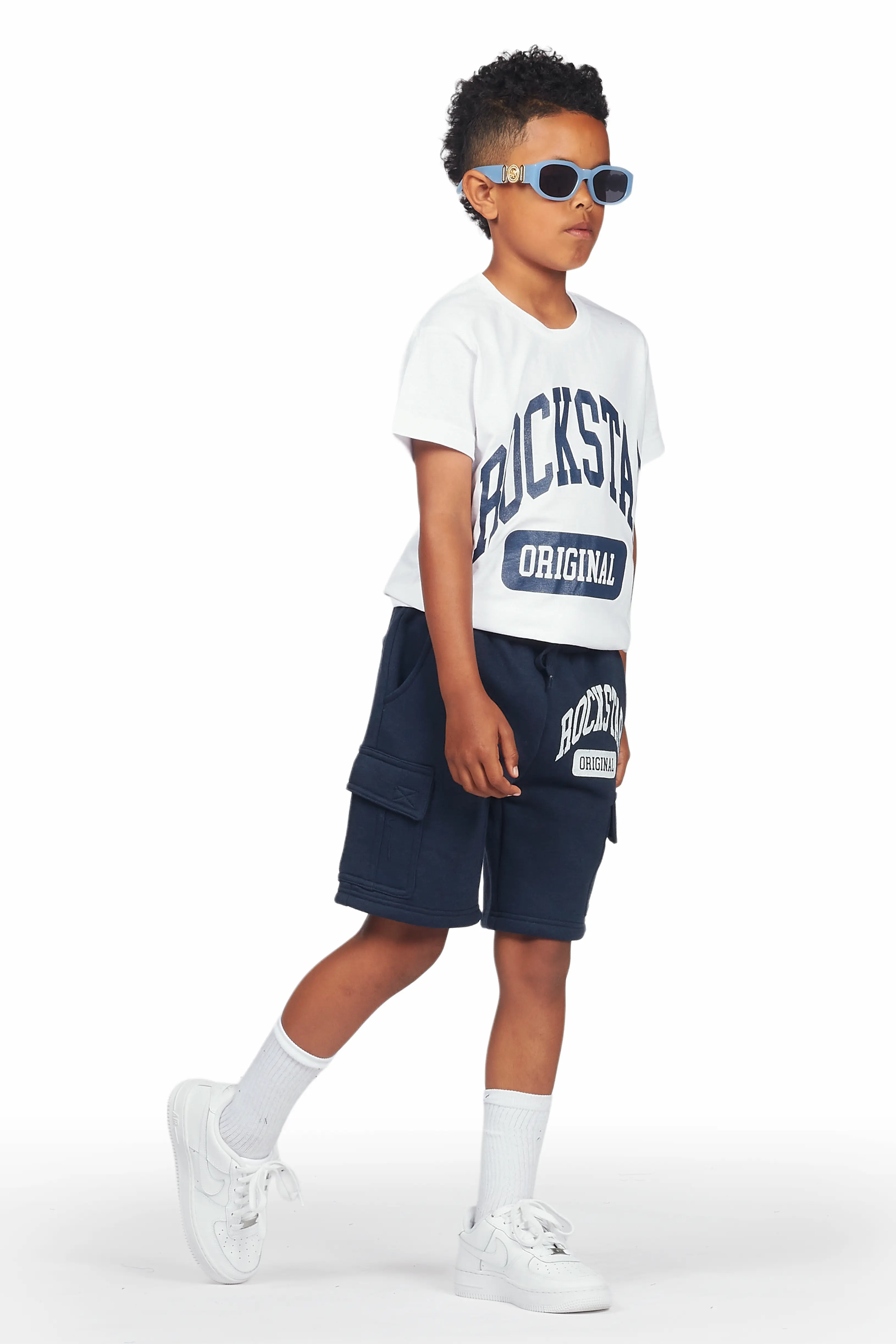 Boys Nikko White/Navy T-Shirt Short Set - Image 6
