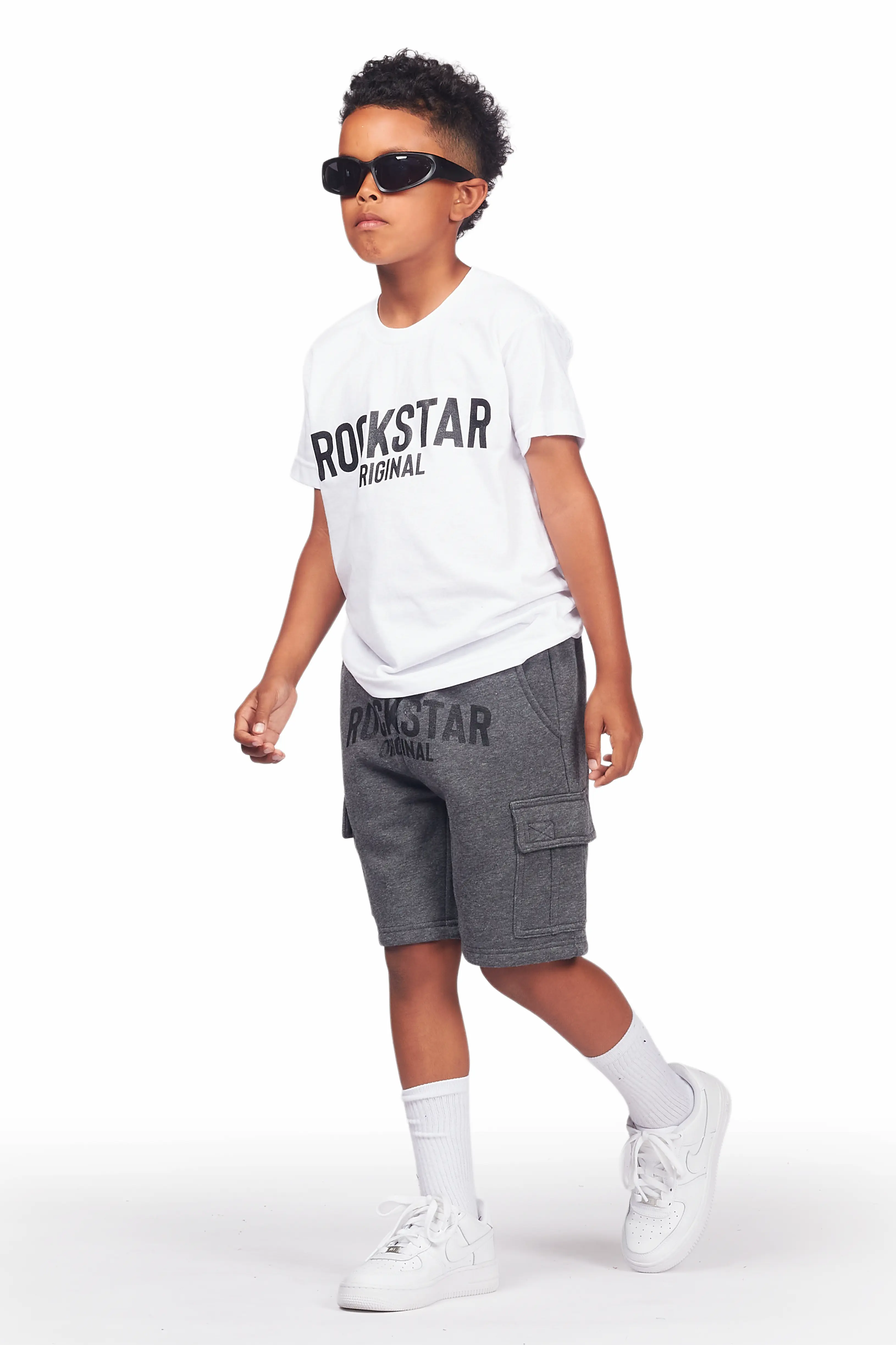 Boys Sana White/Grey T-Shirt Cargo Short Set - Image 5