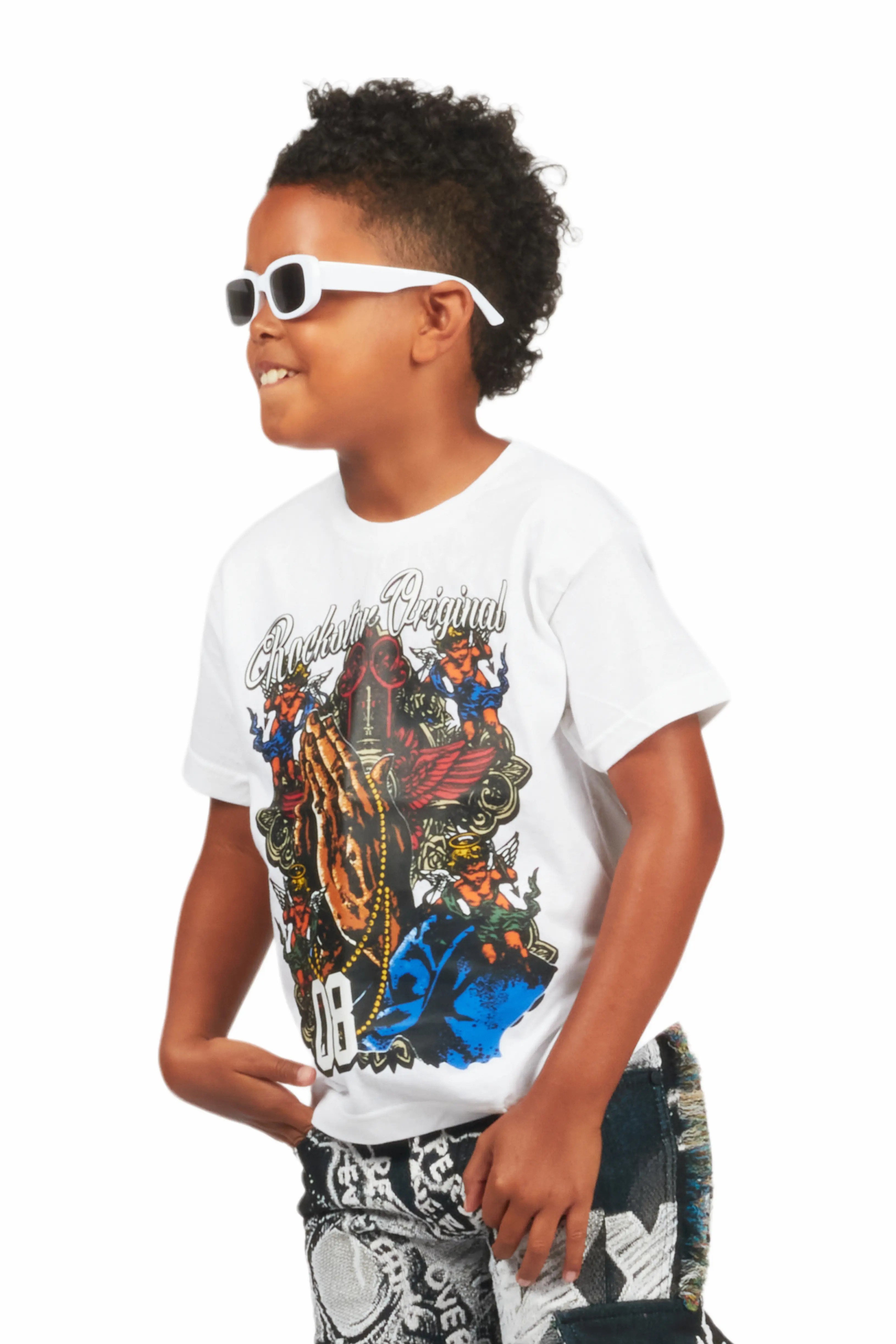 Boys Jaylen White Graphic T-Shirt - Image 3