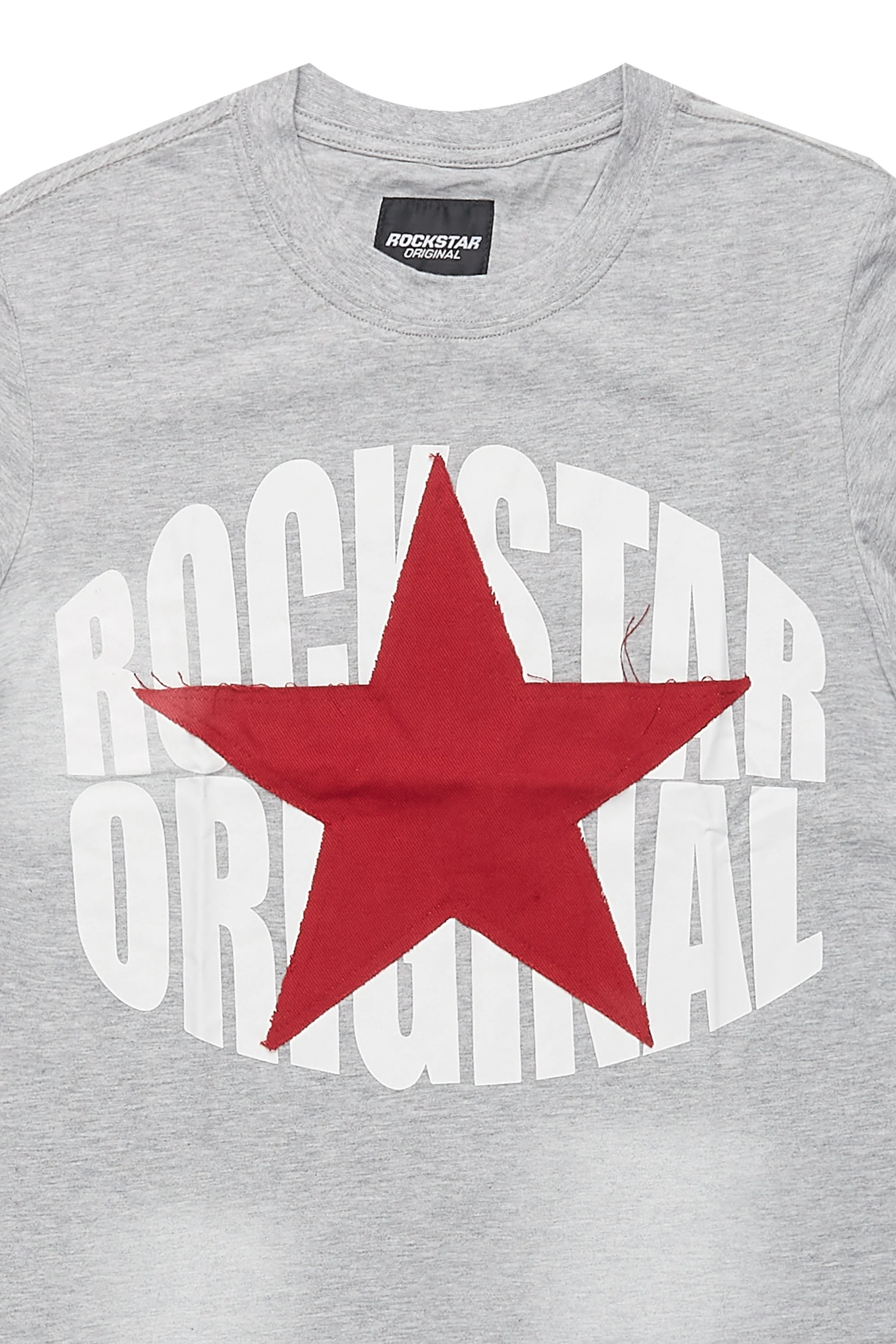 Boys State Heather Grey Graphic T-Shirt with Patch - Image 2
