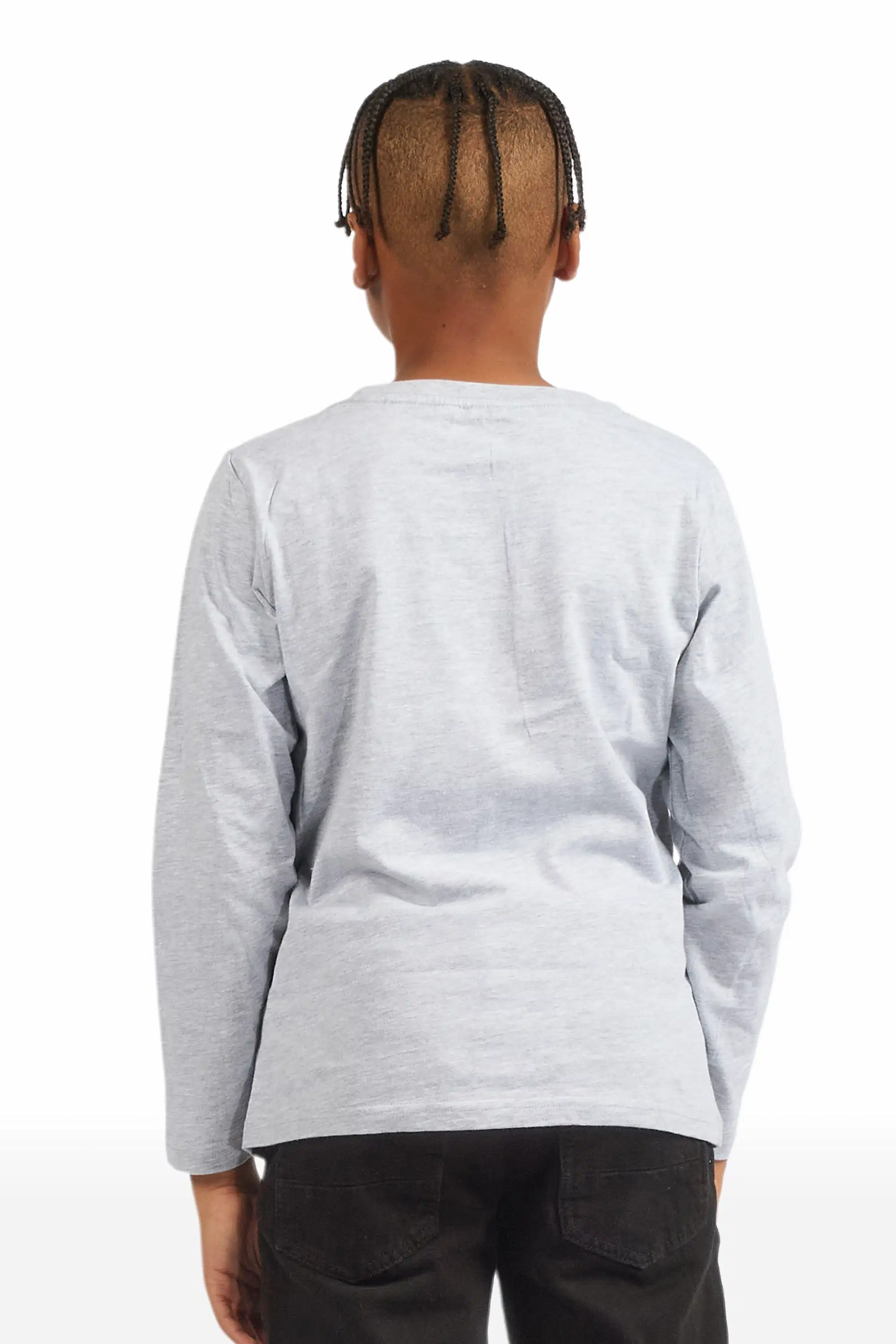 Boys Jesus Crayon Heather Grey Long Sleeve Graphic T-Shirt - Image 4