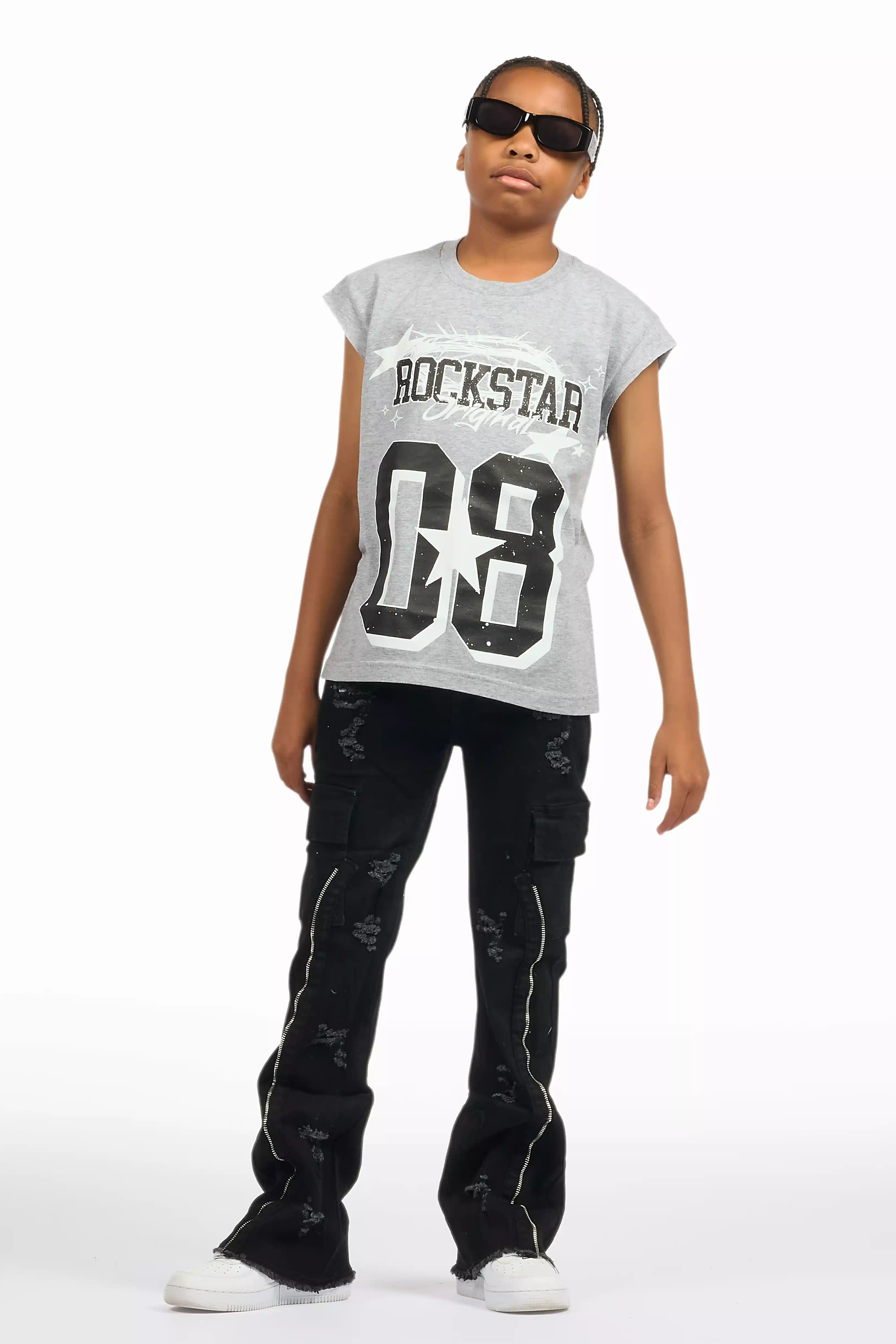 Boys Allstar Grey/Black Graphic Muscle T-Shirt - Image 10