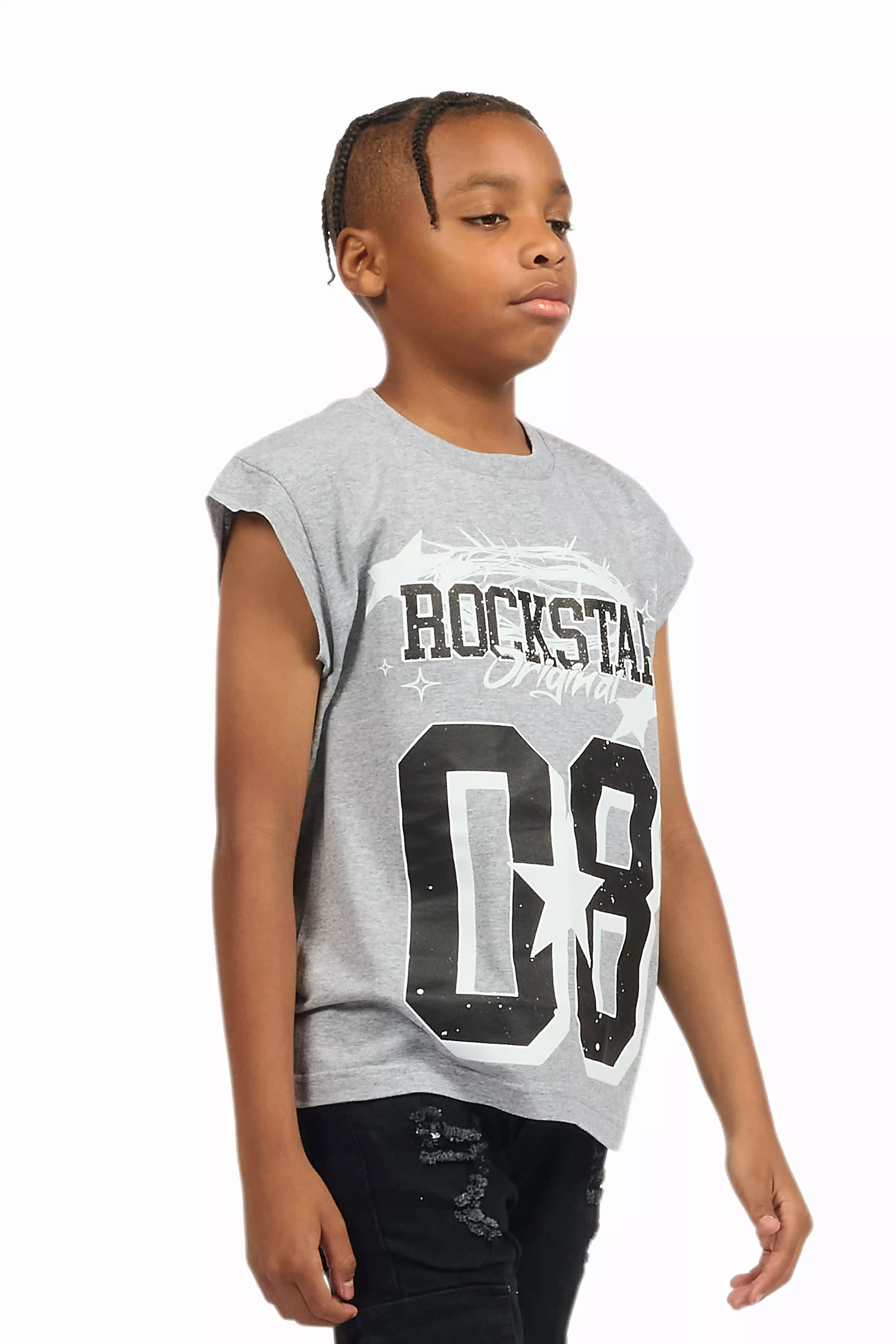 Boys Allstar Grey/Black Graphic Muscle T-Shirt - Image 3