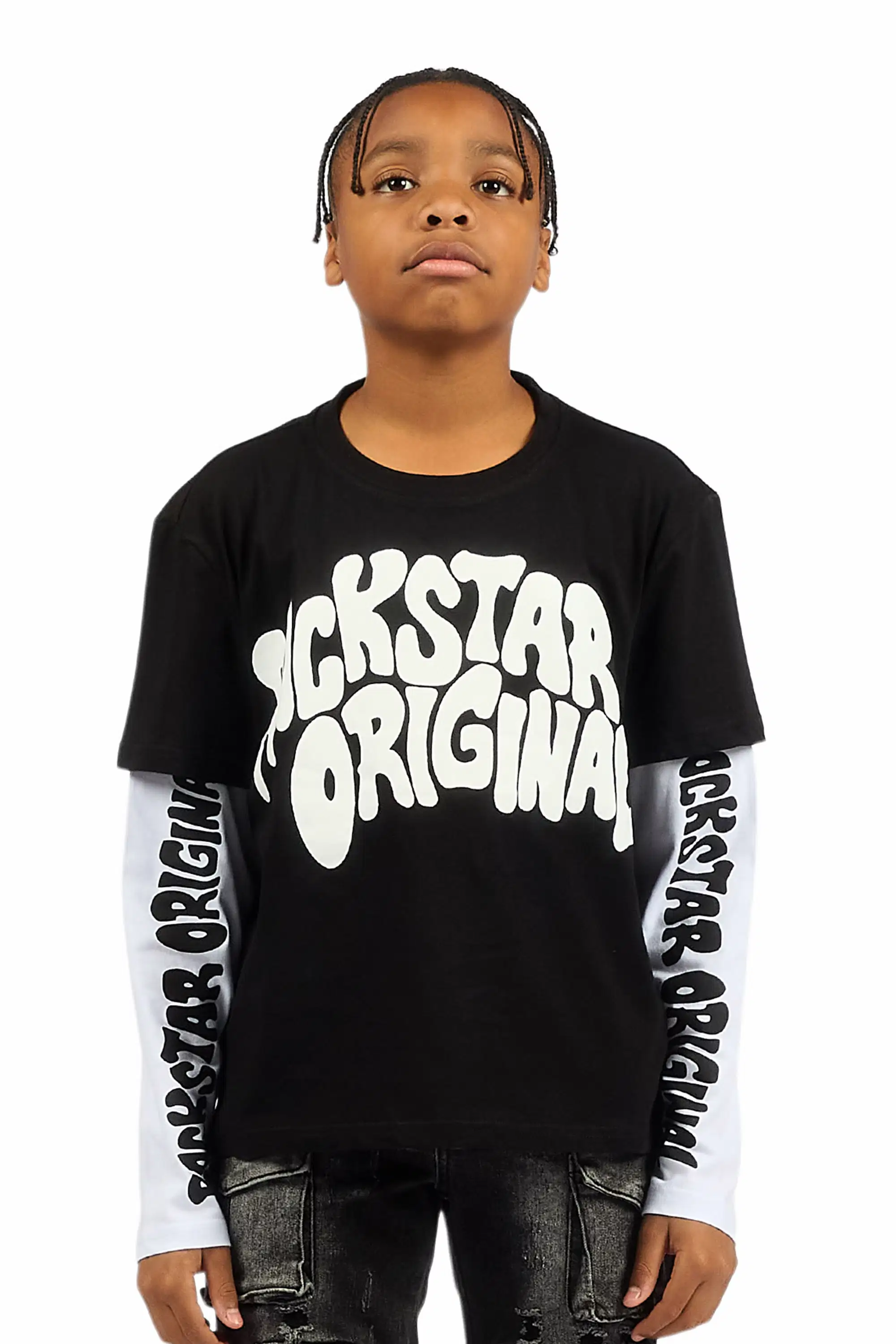 Boys Monit Black/White Double Layer Graphic T-Shirt - Image 2