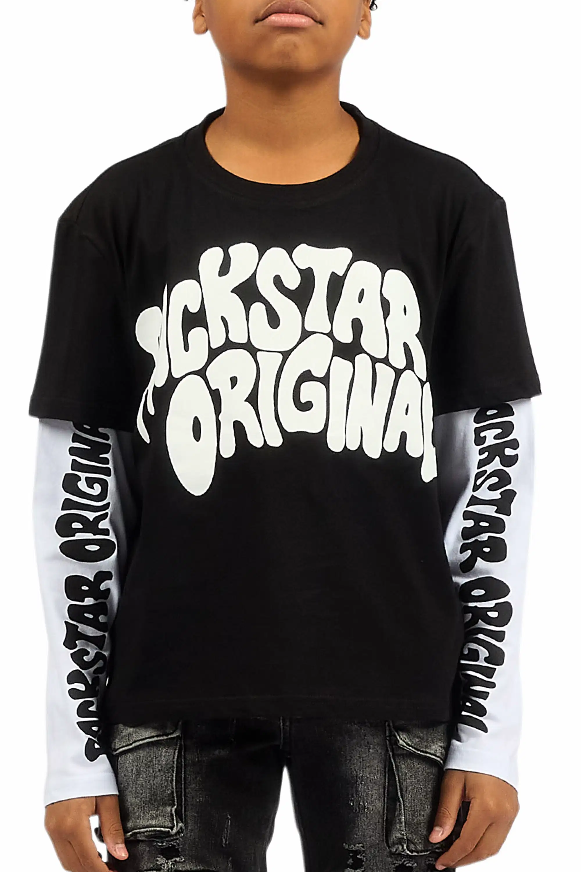 Boys Monit Black/White Double Layer Graphic T-Shirt - Image 8