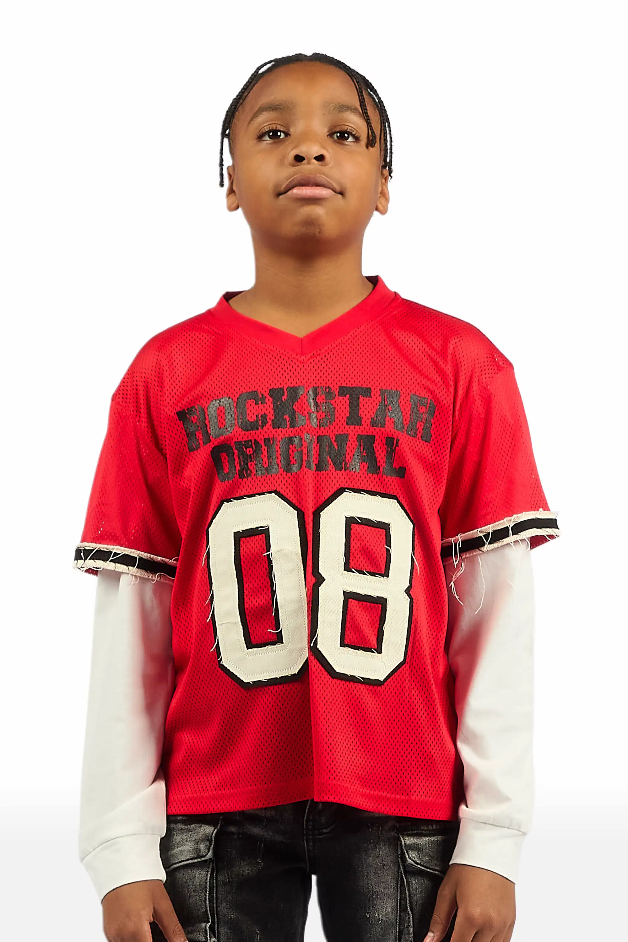 Boys Deston Mesh Red/Black/White Double Layer L/S Graphic T-Shirt - Image 2