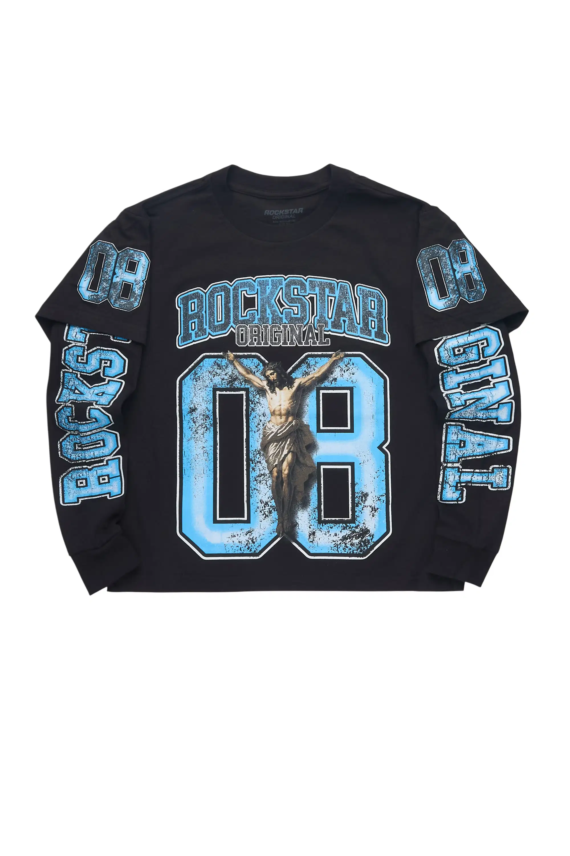Boys Fields Black/Blue Double Layer L/S Graphic T-Shirt - Image 2