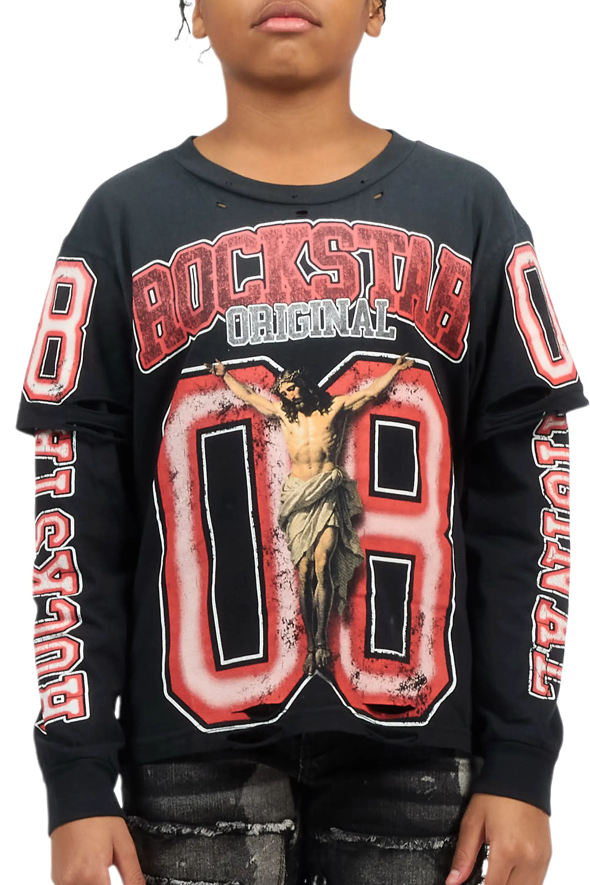 Boys Fields Black/Red Double Layer L/S Graphic T-Shirt - Image 8