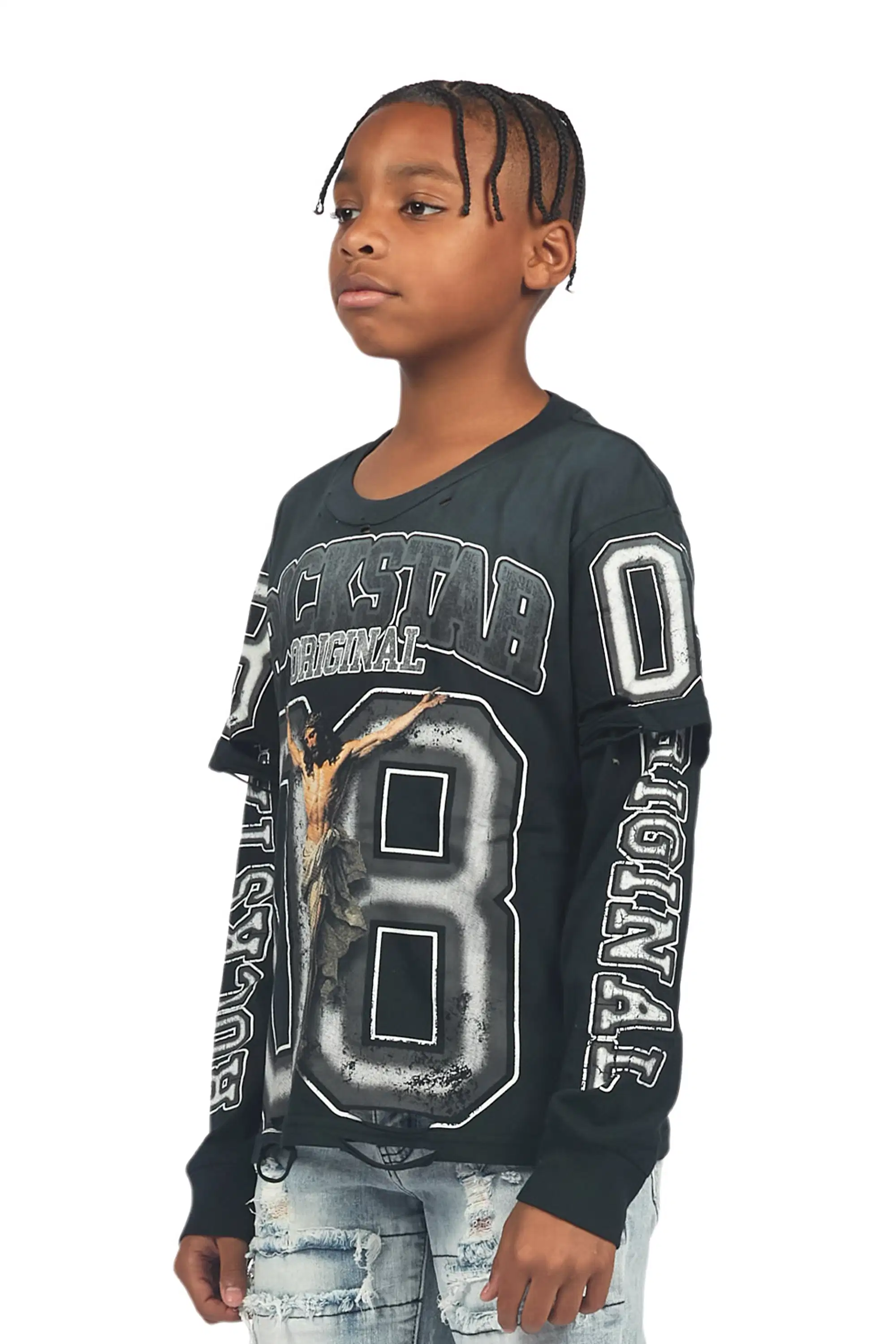 Boys Fields Black/White Double Layer L/S Graphic T-Shirt - Image 6