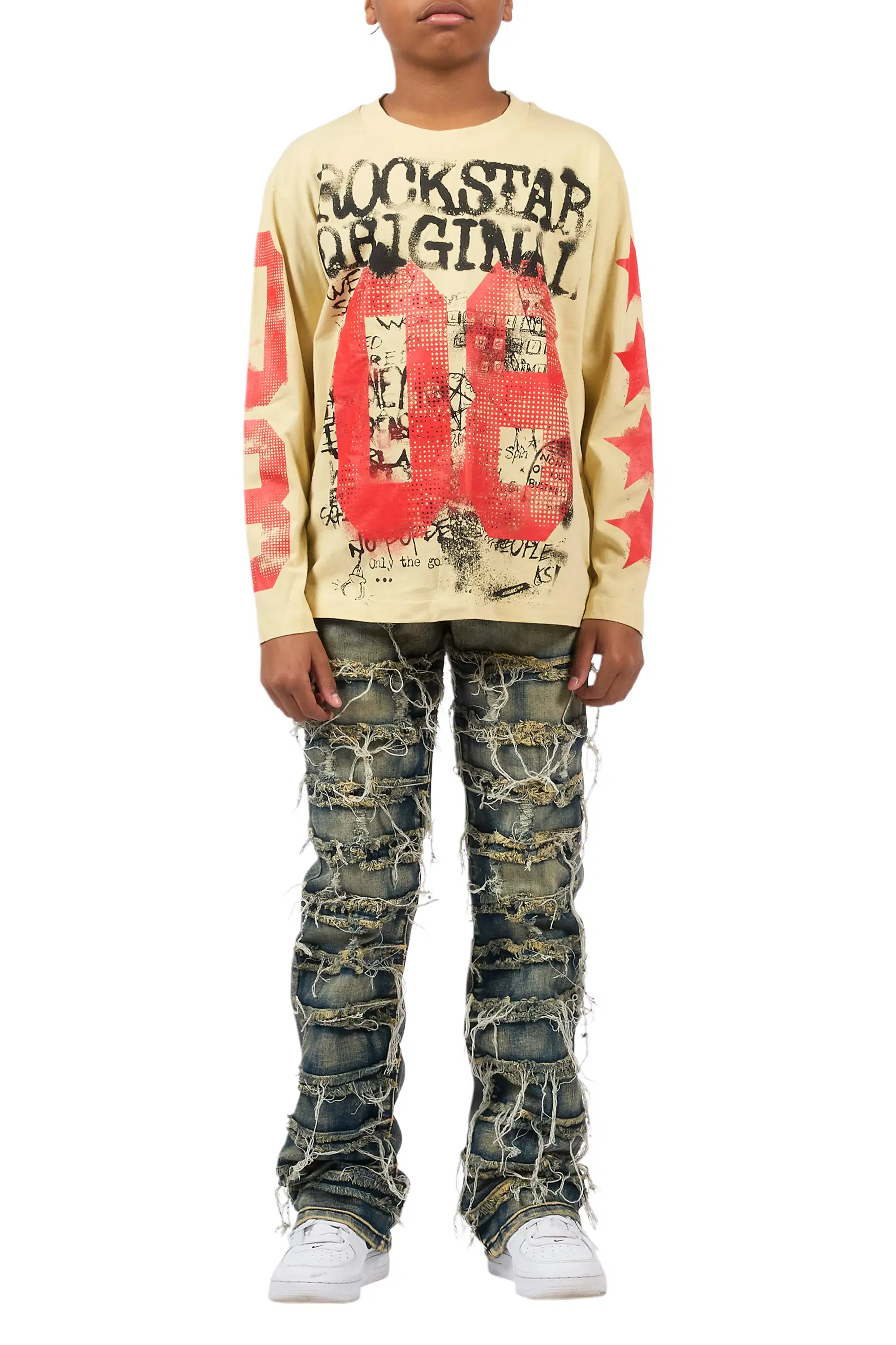 Boys Rhett Beige Long Sleeve Graphic T-Shirt - Image 7