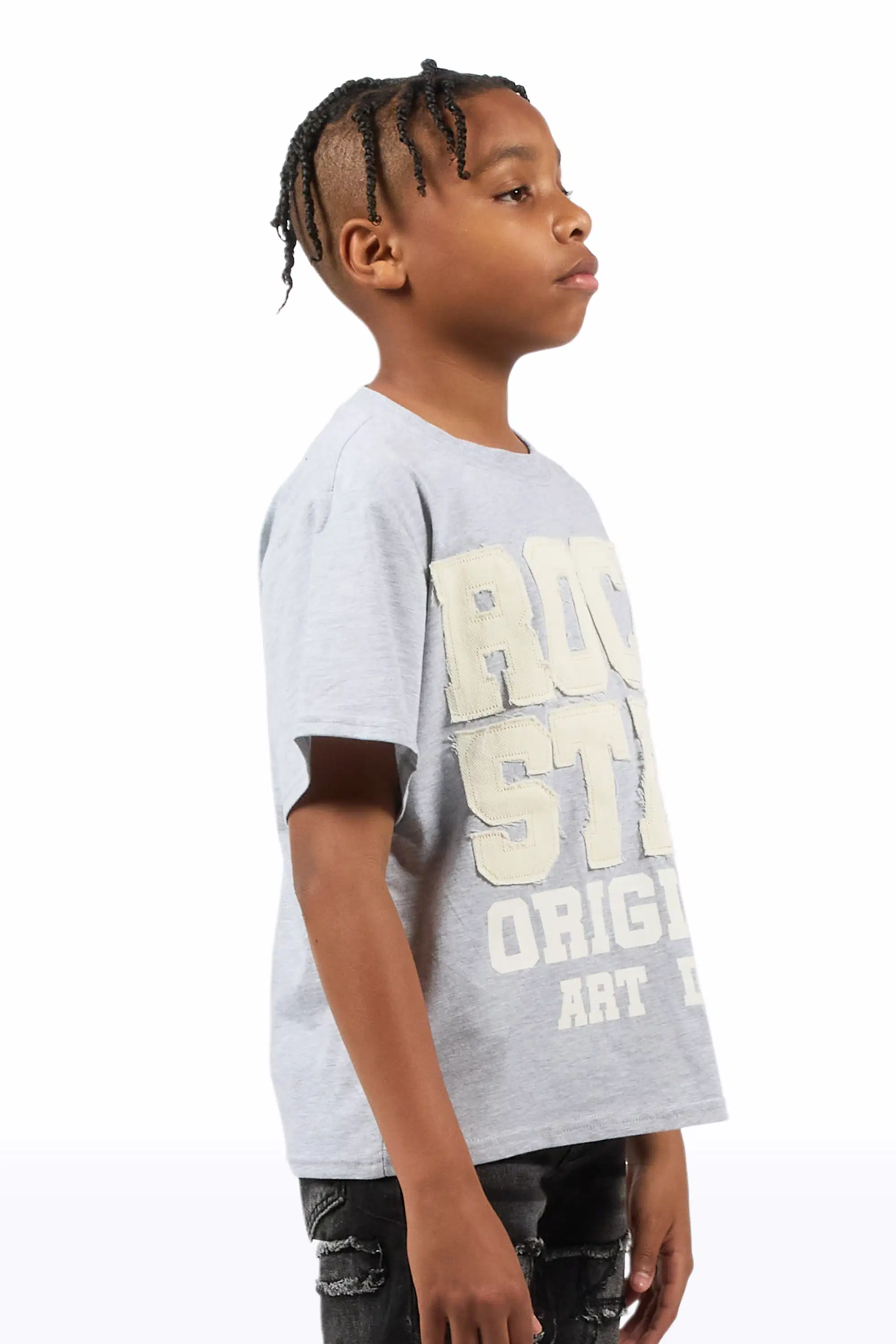 Boys Yulian Heather Grey Patch Stitched Graphic T-Shirt - Image 3