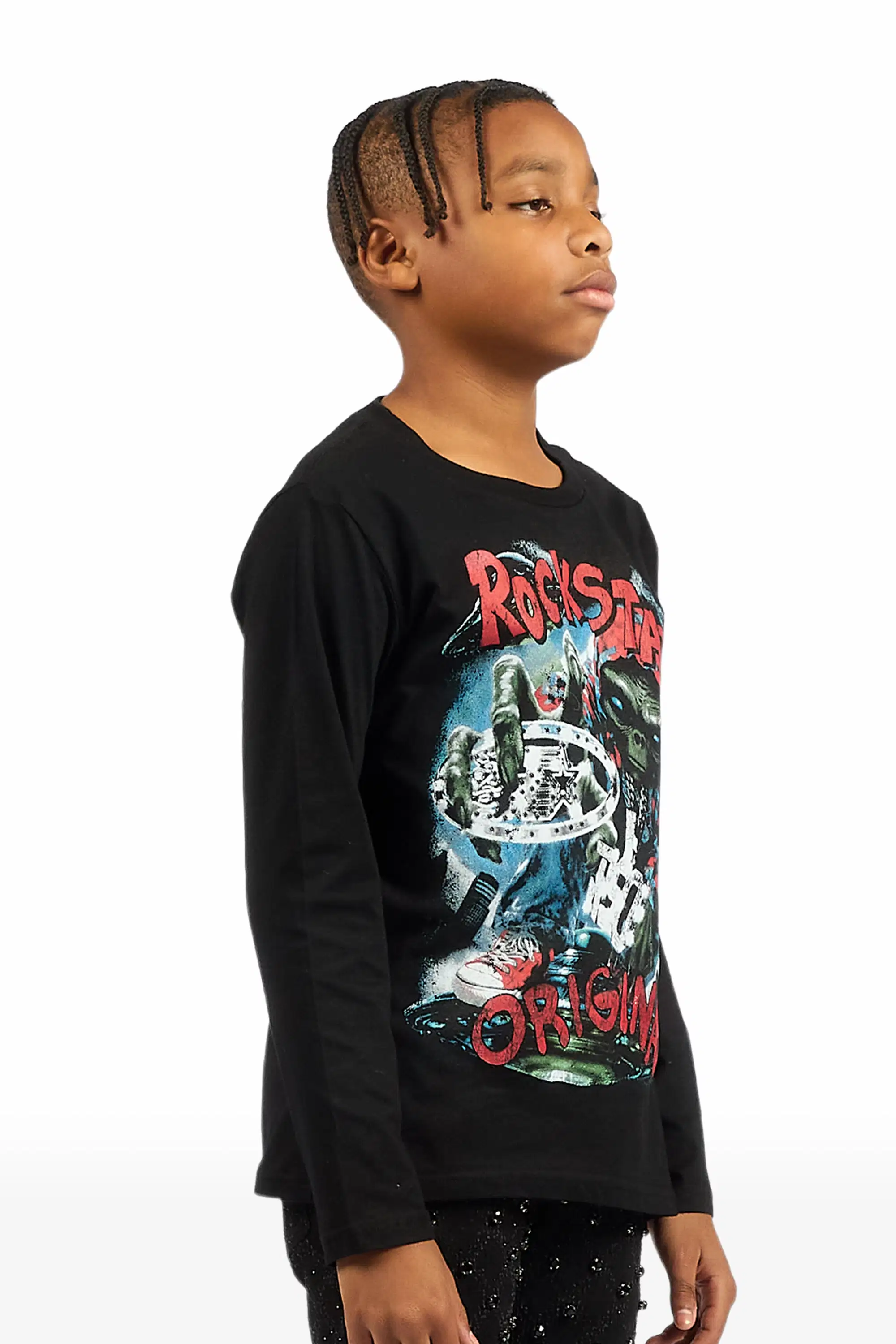 Boys Caevon Black/Multi Long Sleeve Graphic T-Shirt - Image 3