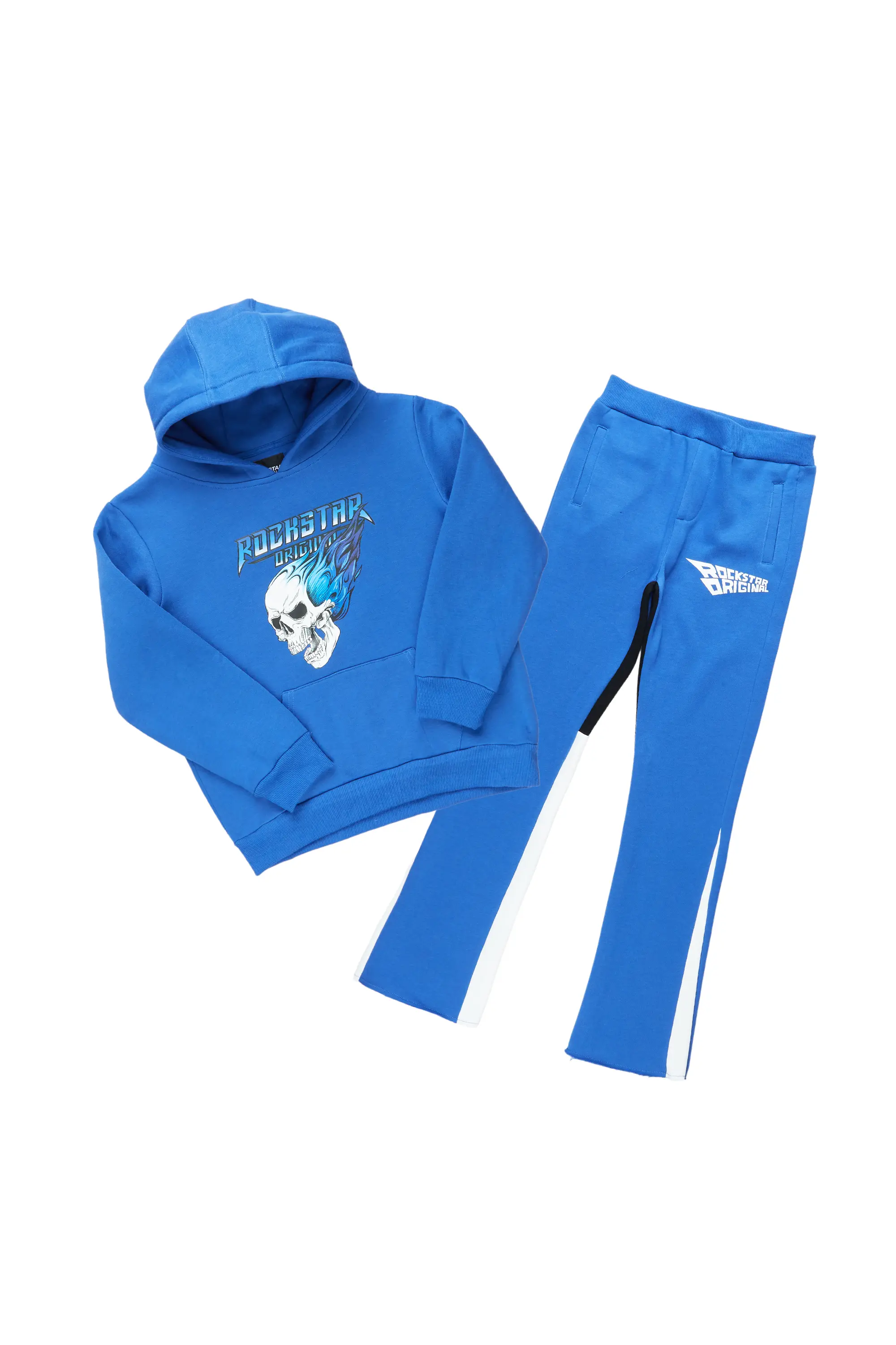 Boys Francis Royal Blue Hoodie Stacked Flare Track Set - Image 2