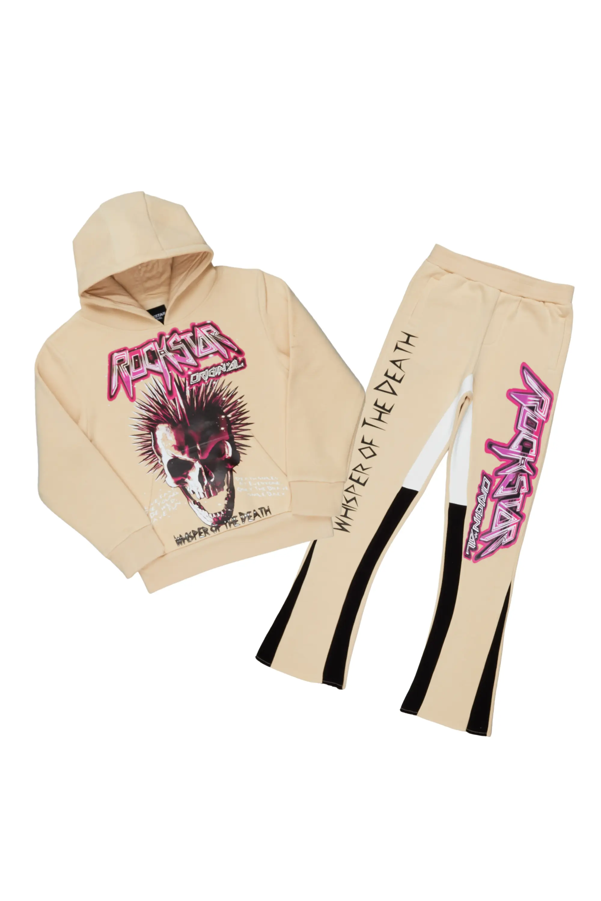 Boys Obern Beige/Black Hoodie Stacked Flare Track Set - Image 2