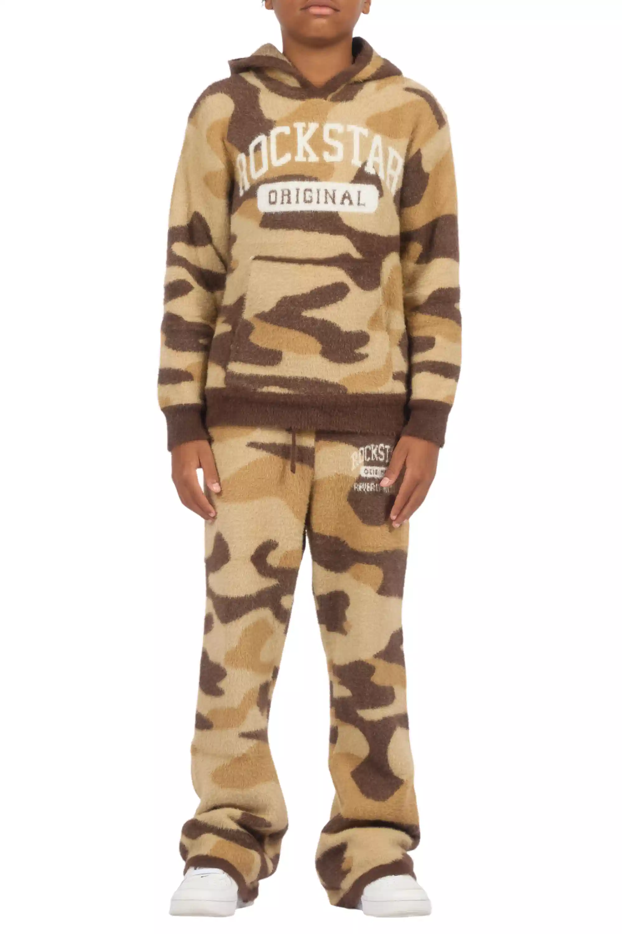 Boys Member Camo Brown Stacked Flare Knitted Mohair Track Set - Image 9