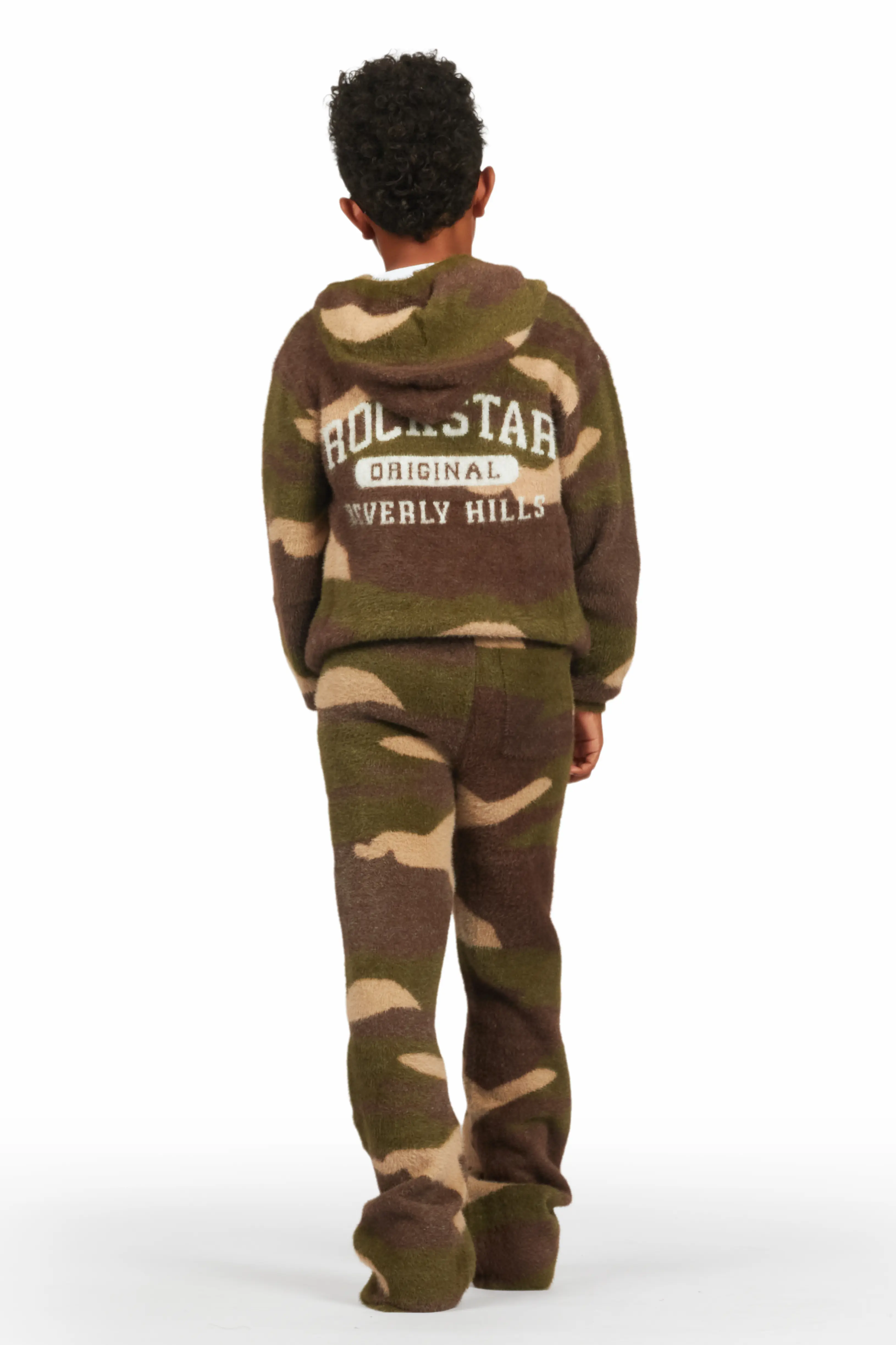 Boys Member Green Camo Stacked Flare Knitted Mohair Track Set - Image 4