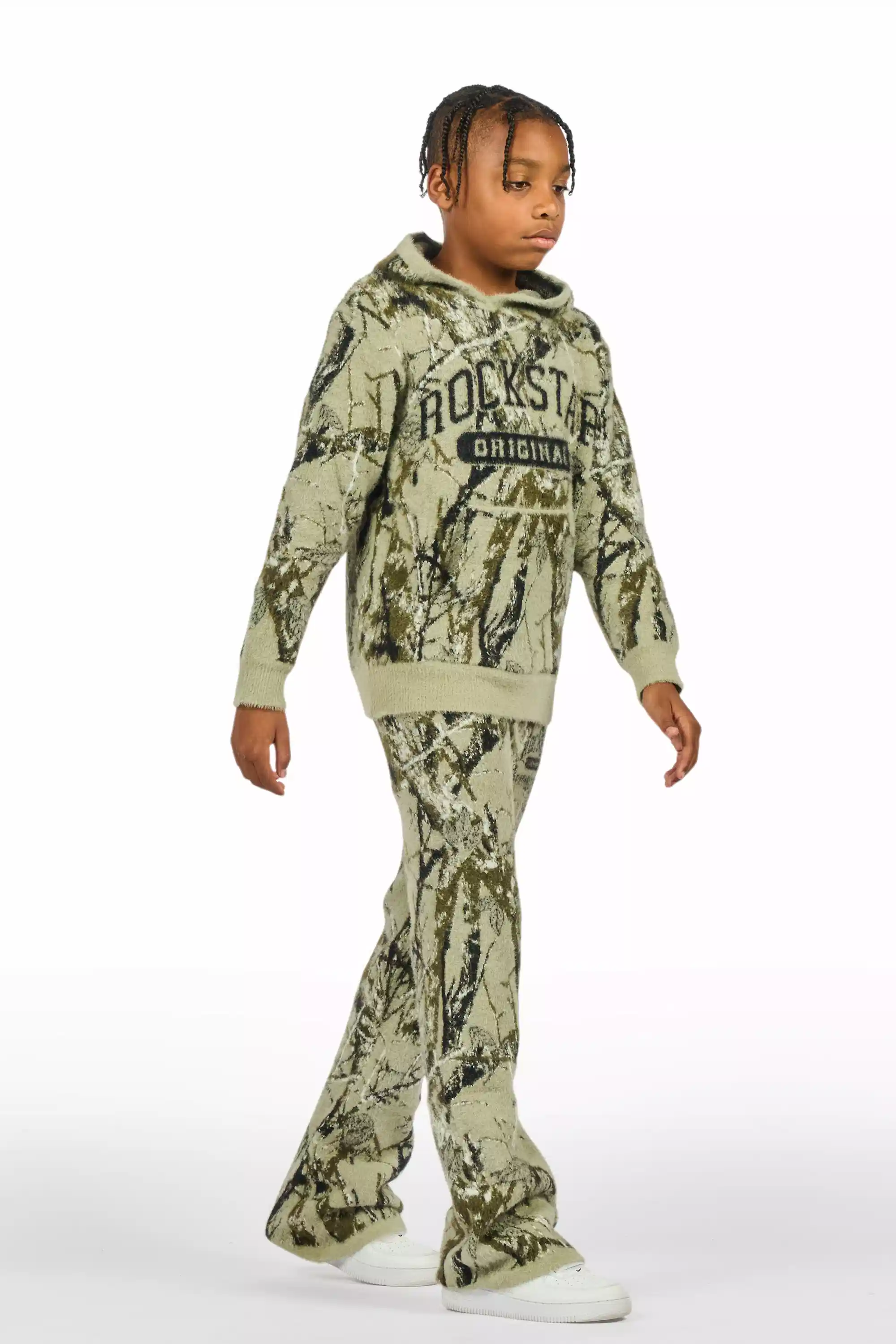 Boys Member Tree Camo Stacked Flare Knitted Mohair Track Set - Image 3