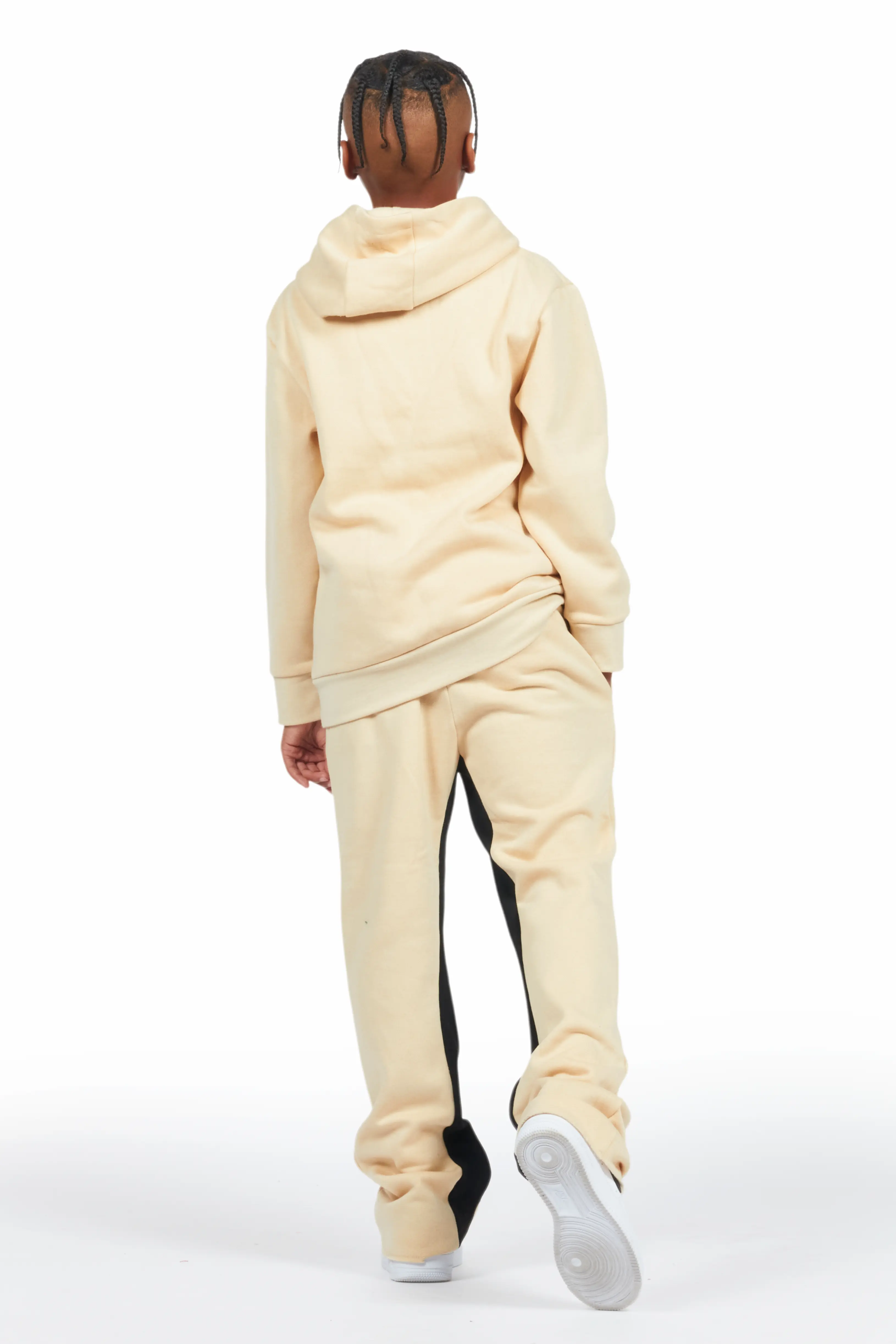 Boys Mallor Beige/White Baggy Stacked Hoodie Track Set - Image 4