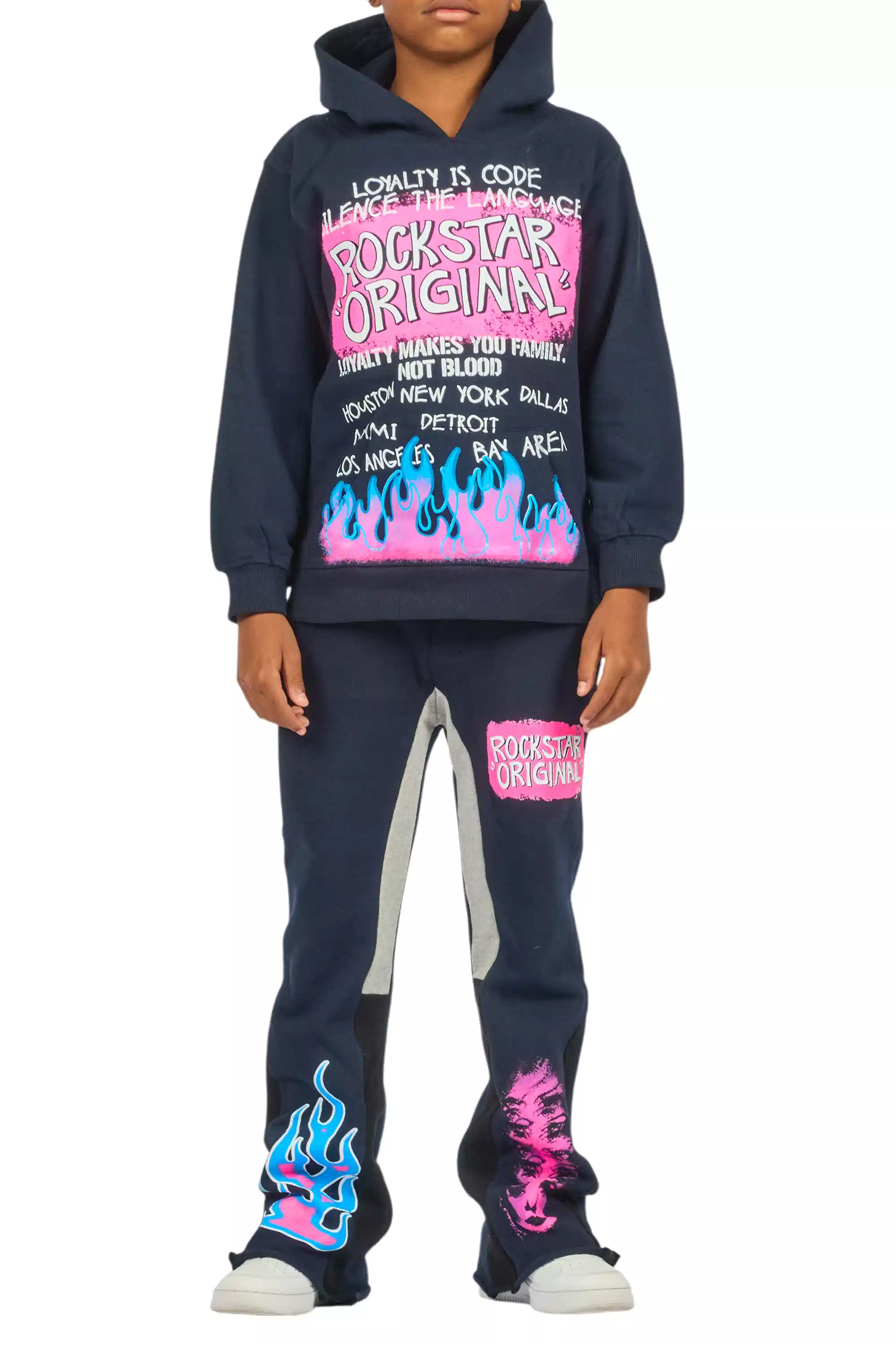 Boys Beno Navy/Pink Stacked Flare Track Set - Image 10