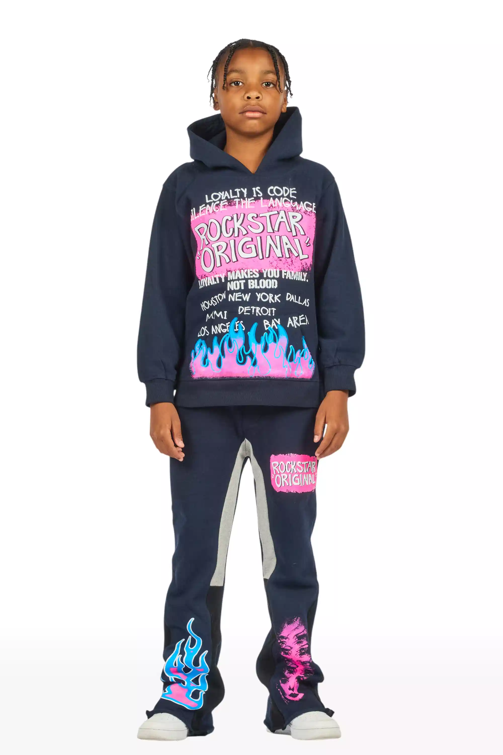 Boys Beno Navy/Pink Stacked Flare Track Set - Image 2