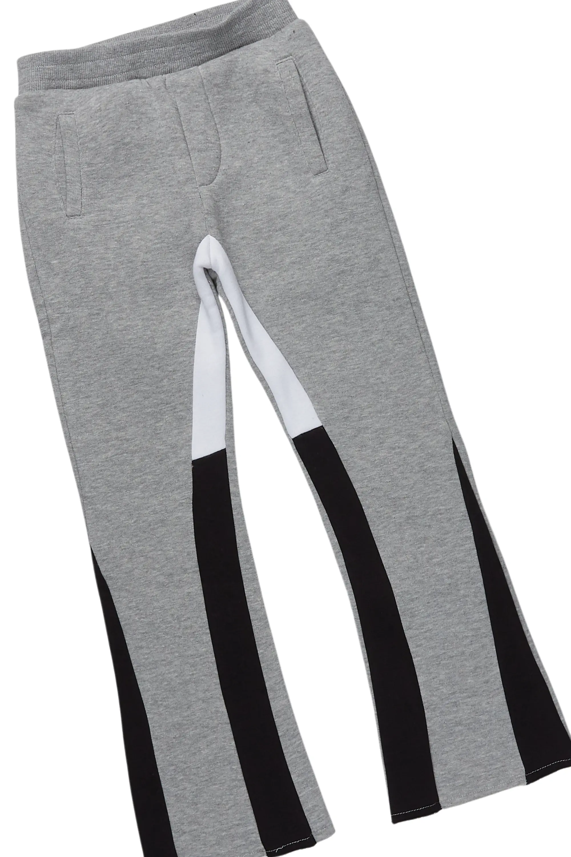 Boys Basic Heather Grey Stacked Flare Pant Set - Image 3