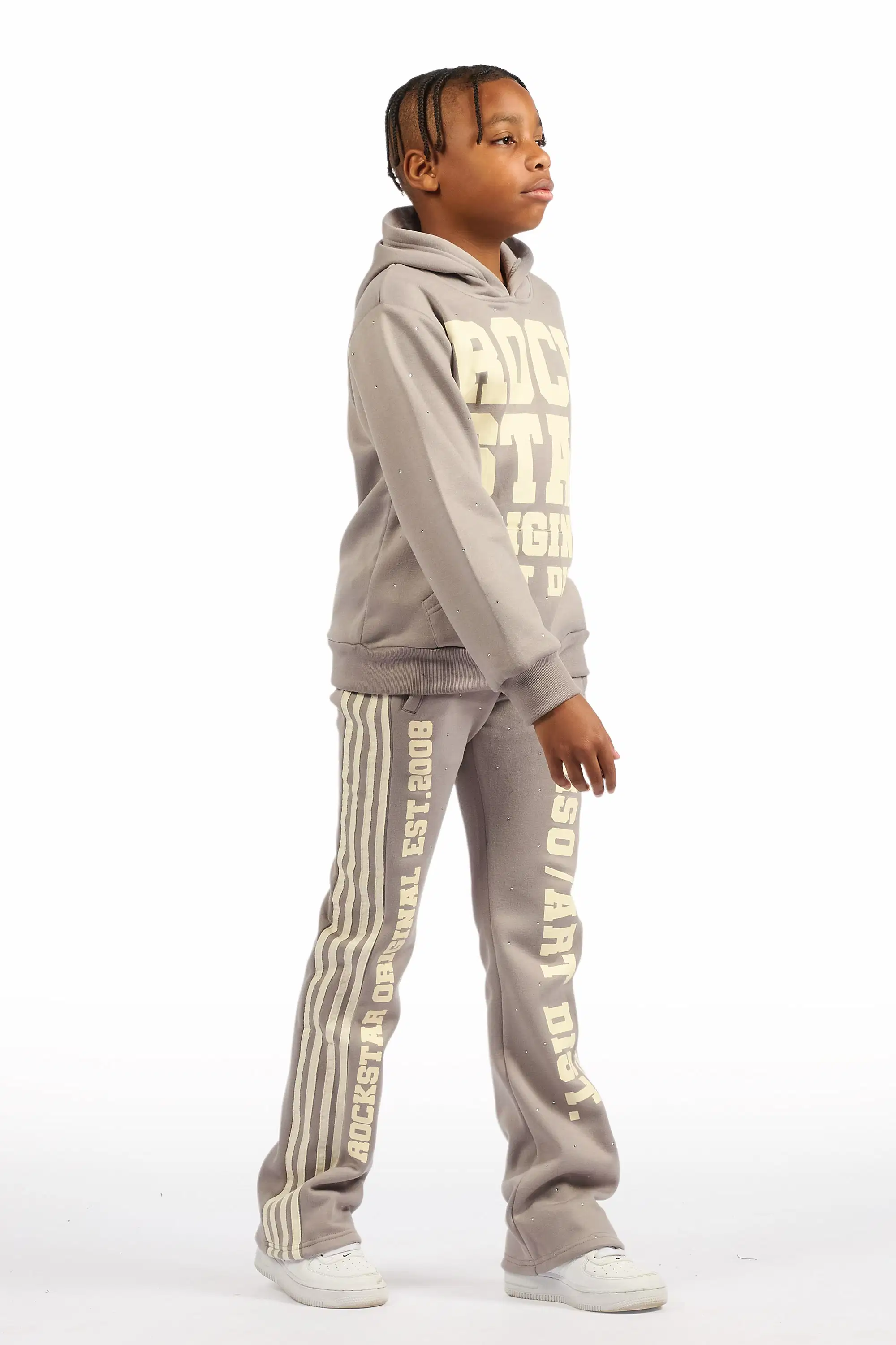 Boys Yulian Grey Hoodie Stacked Track Pant Set - Image 3