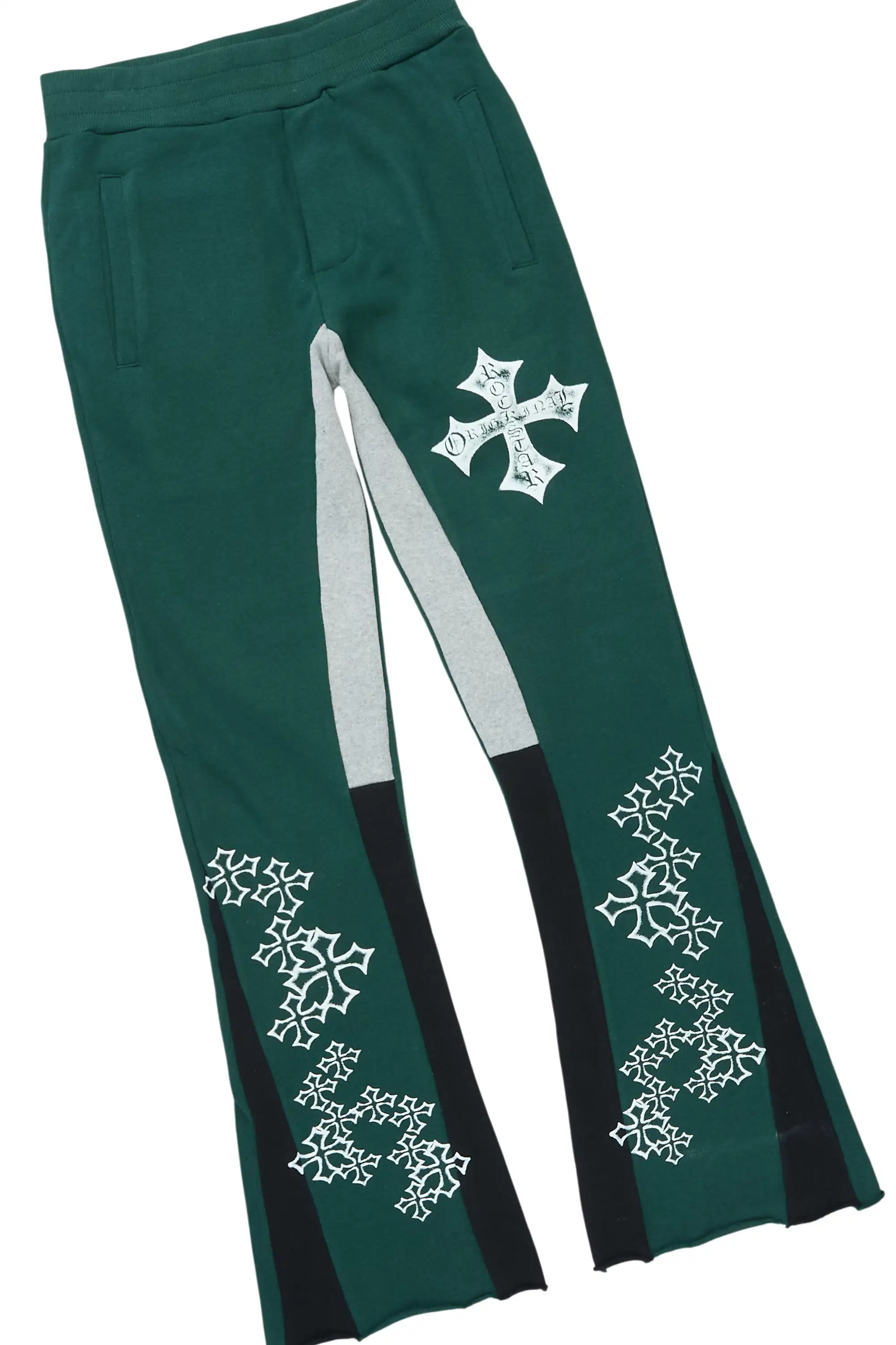 Boys Marizon Green/White Hoodie/Stacked Flare Track Set - Image 7