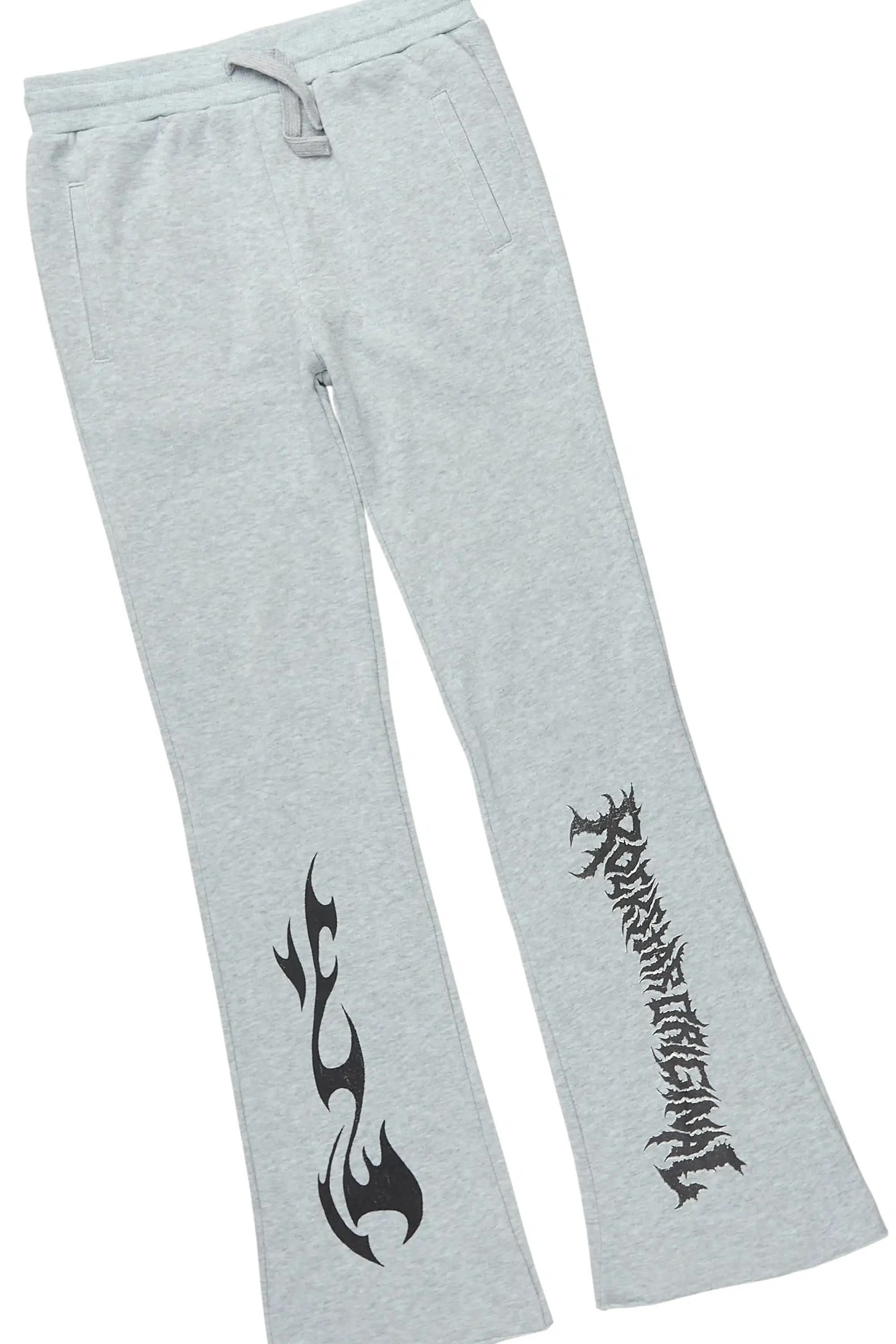 Boys Dethrown Grey Hoodie/Stacked Flare Track Set - Image 3