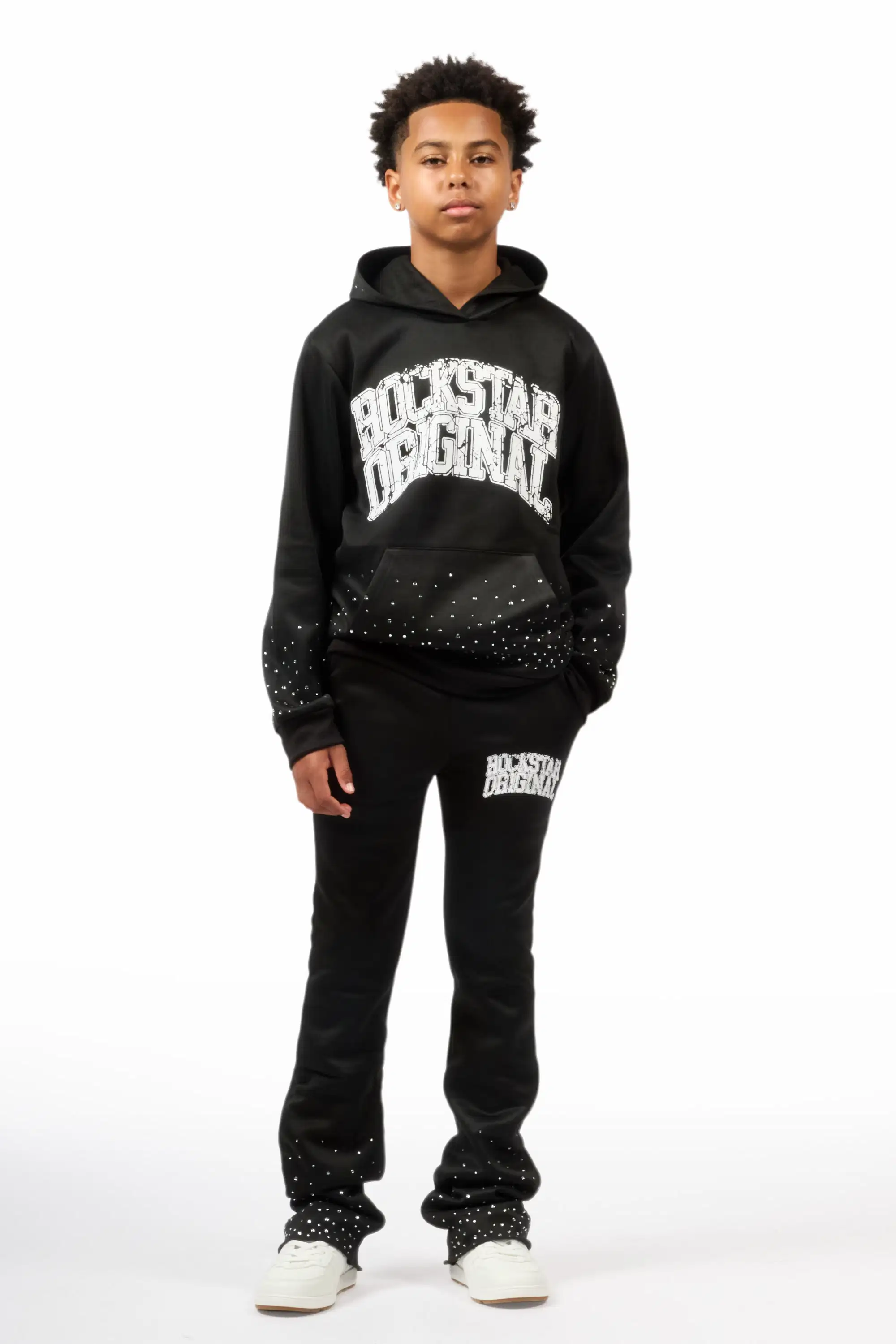 Boys Dontrello 2.0 Black Rhinestone Stacked Track Set