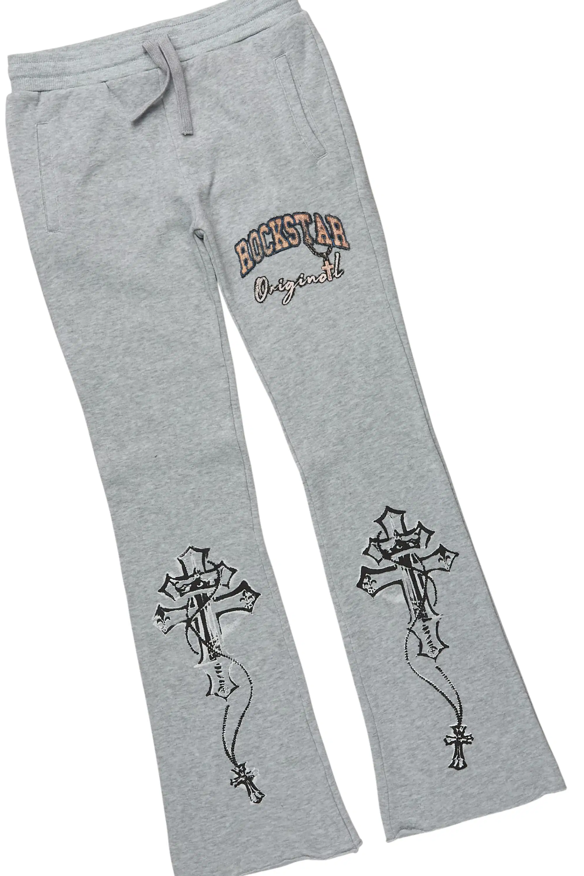 Boys Deiter Heather Grey Hoodie/Stacked Flare Track Set - Image 3