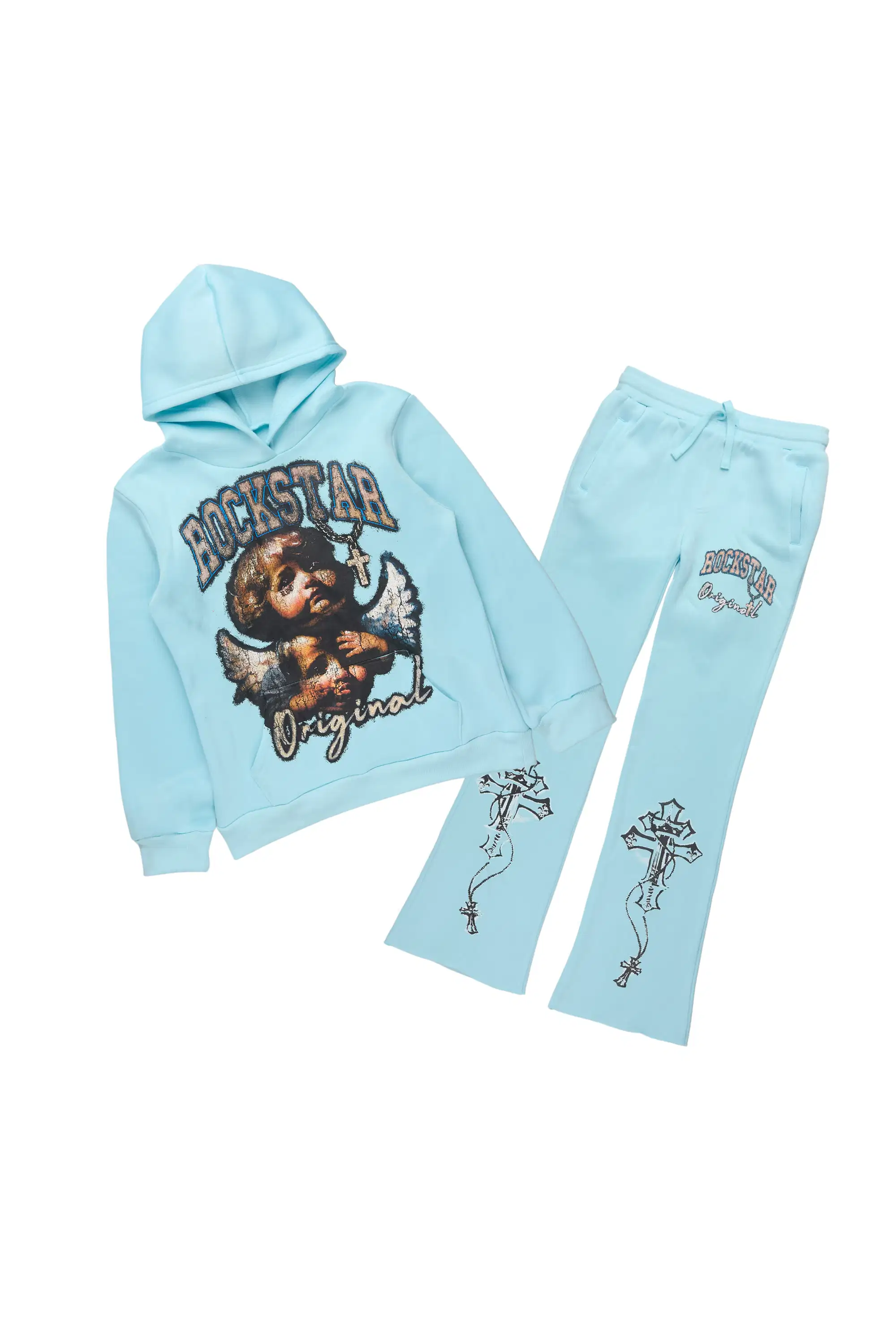 Boys Deiter Light Blue Hoodie/Stacked Flare Track Set