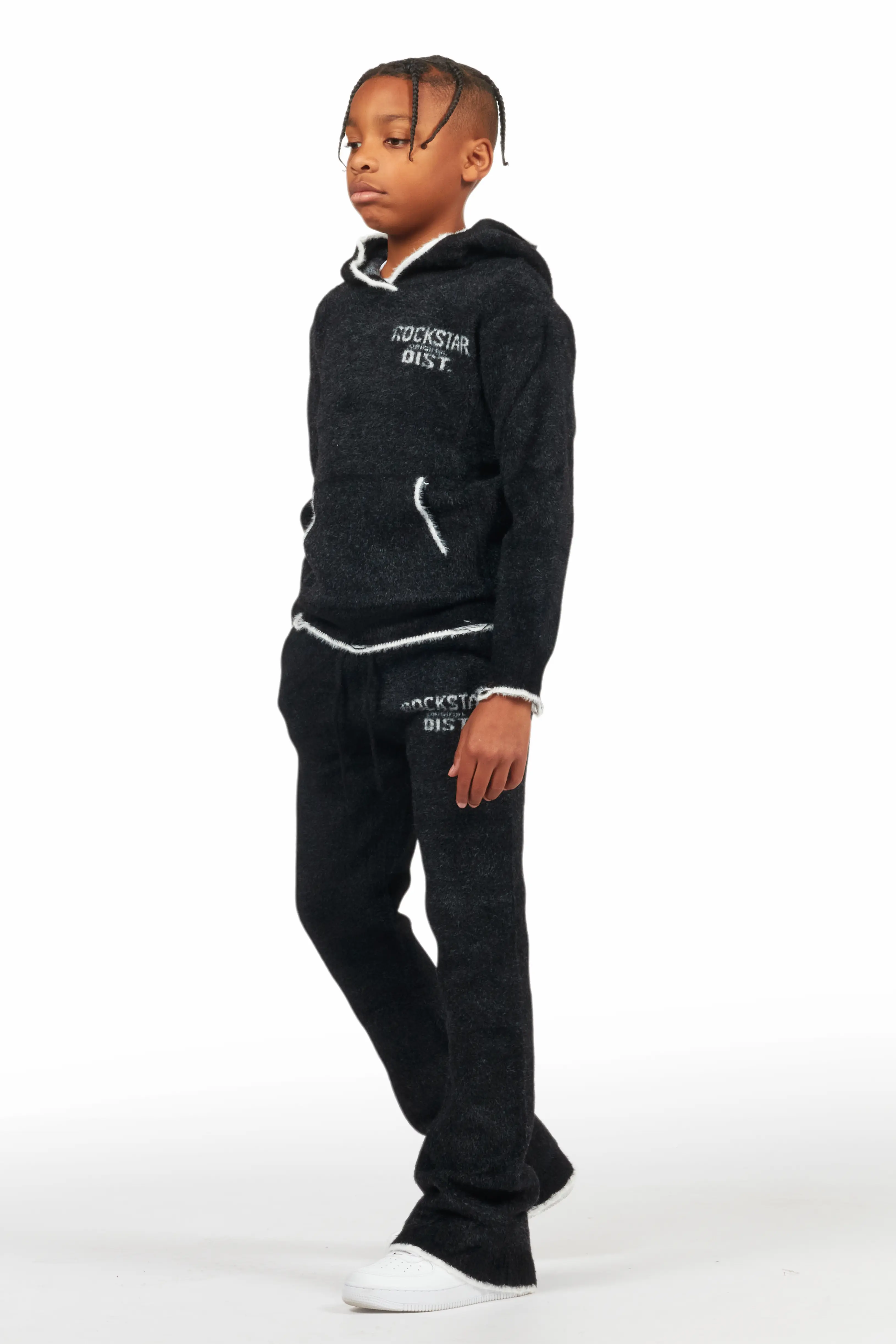 Boys Lake Black Stacked Flare Knit Track Set - Image 5
