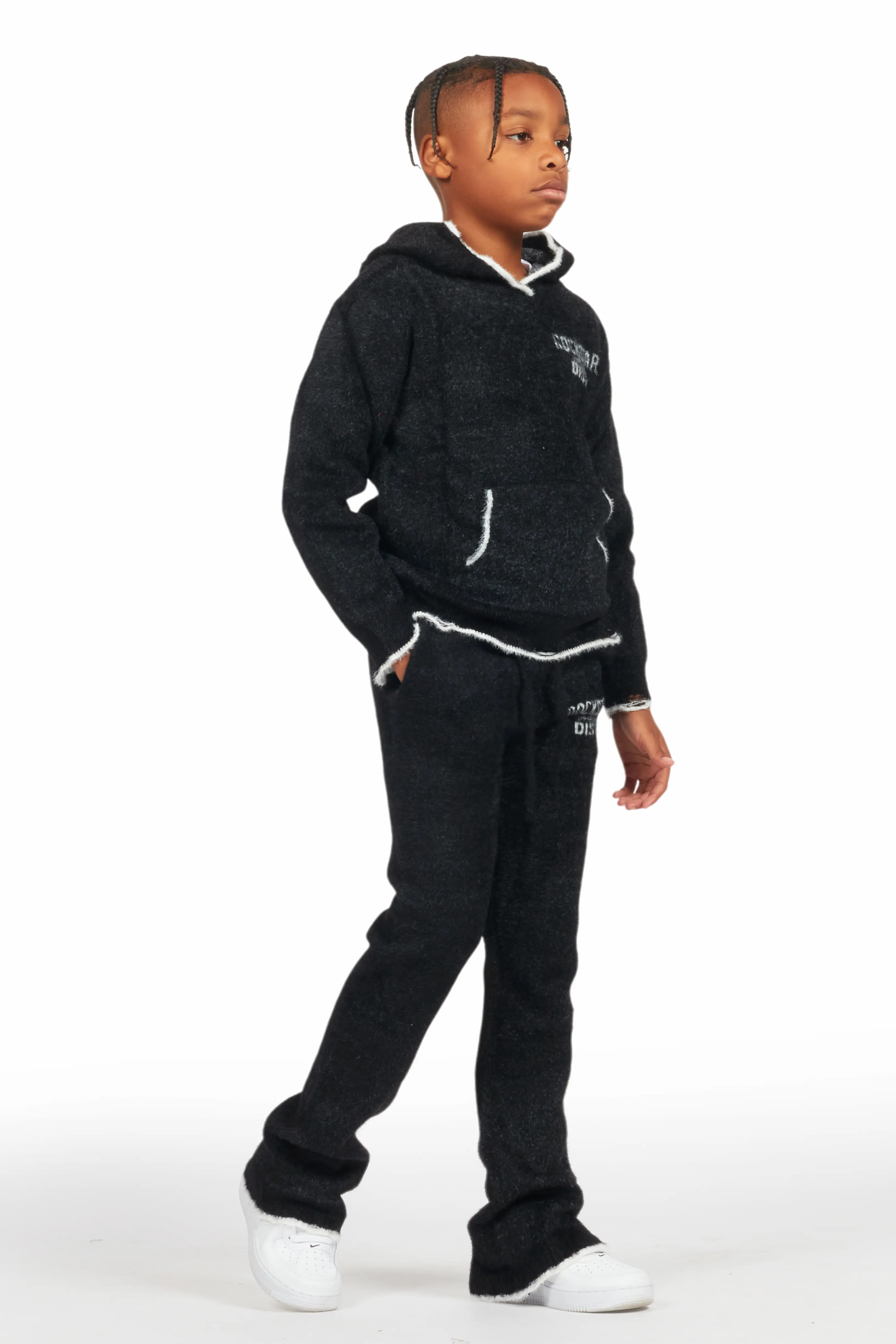 Boys Lake Black Stacked Flare Knit Track Set - Image 6