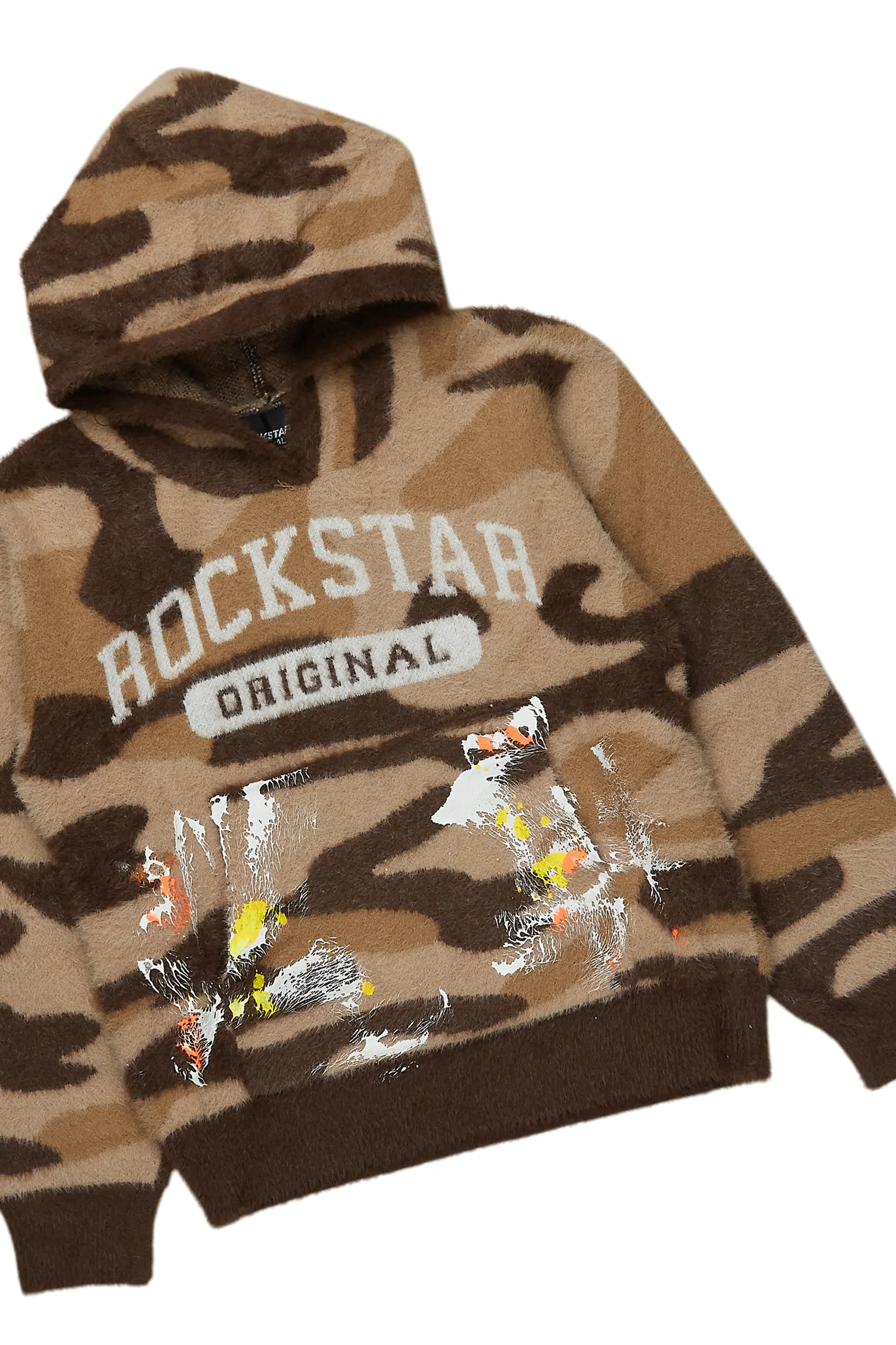 Boys Akio Camo Brown Stacked Flare Knitted Mohair Track Set - Image 2