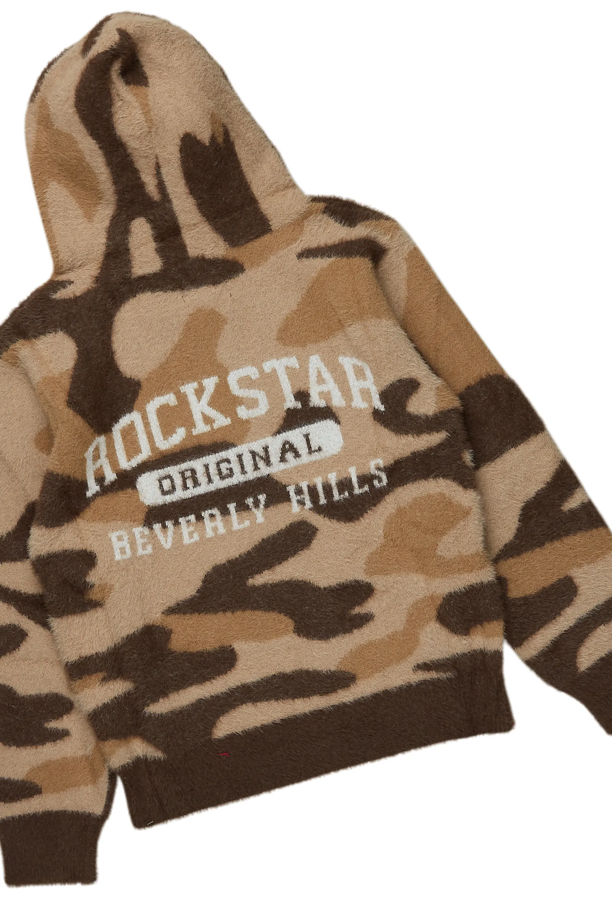 Boys Akio Camo Brown Stacked Flare Knitted Mohair Track Set - Image 3