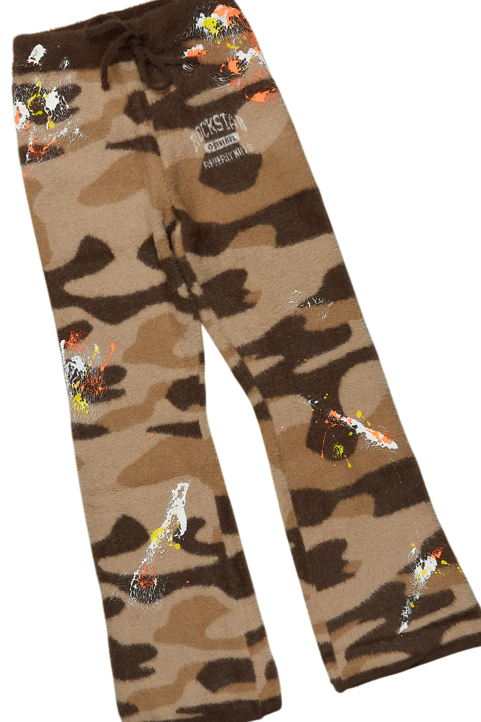 Boys Akio Camo Brown Stacked Flare Knitted Mohair Track Set - Image 4