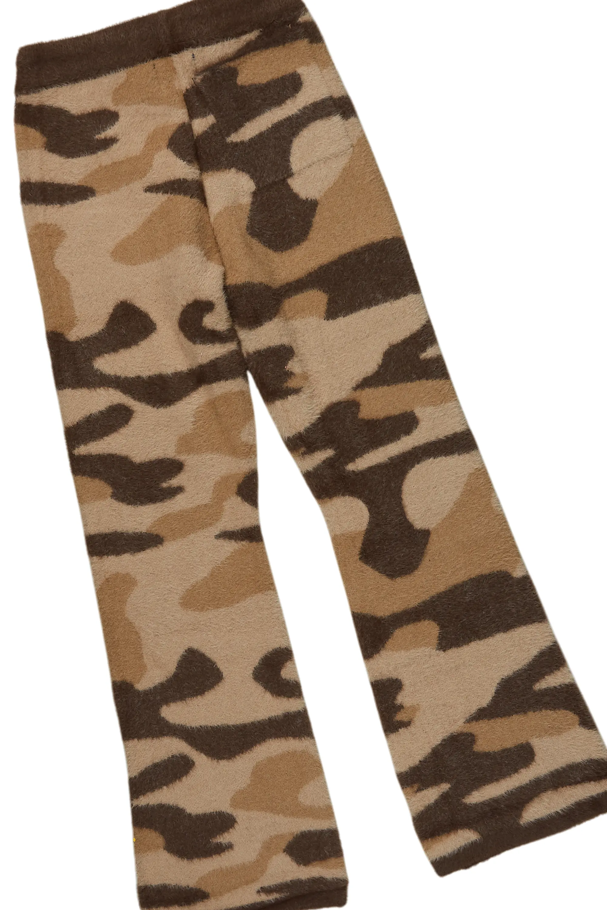 Boys Akio Camo Brown Stacked Flare Knitted Mohair Track Set - Image 5