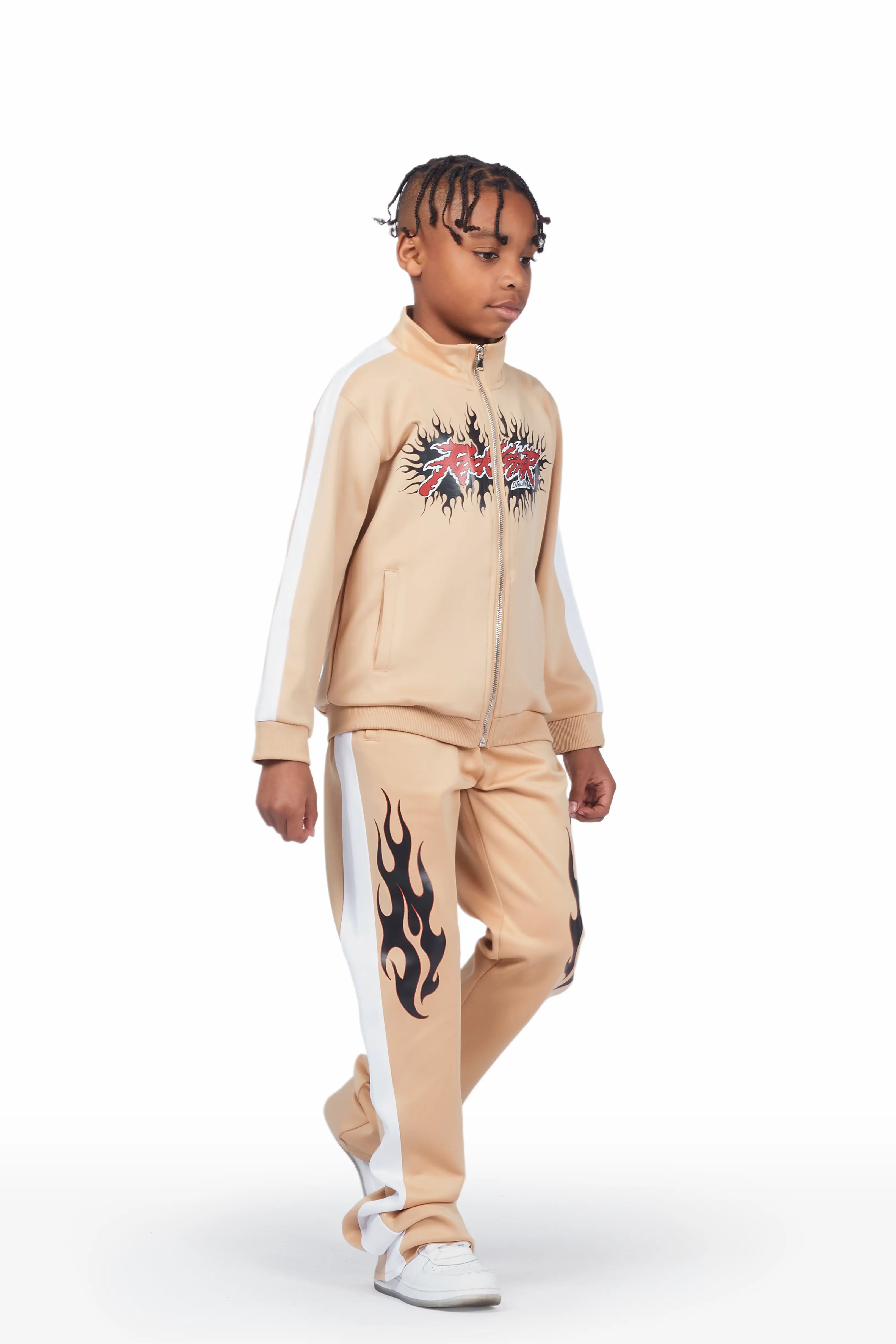 Boys Tidus Beige Tricot Super Stack Flare Track Set - Image 3