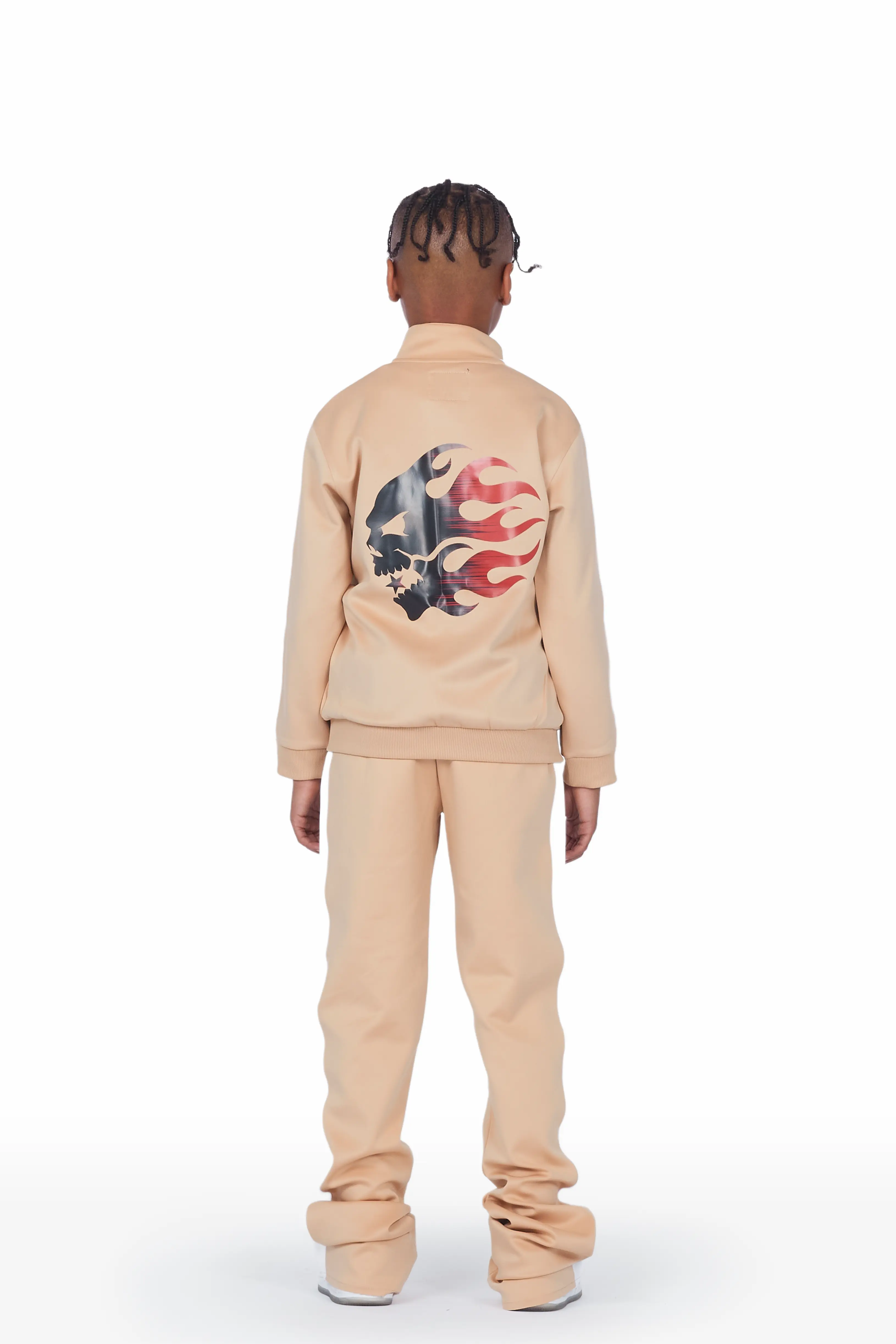 Boys Tidus Beige Tricot Super Stack Flare Track Set - Image 4