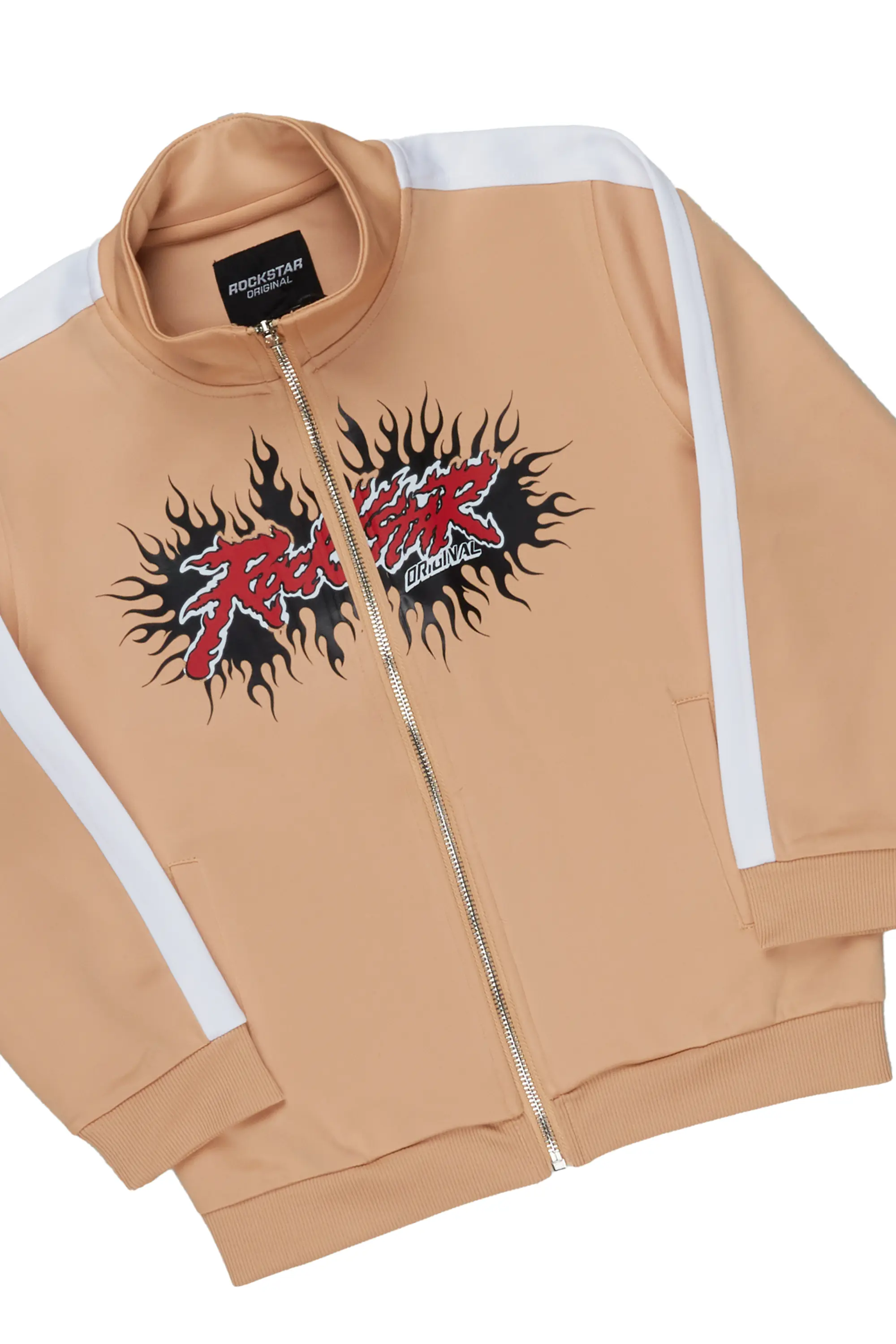 Boys Tidus Beige Tricot Super Stack Flare Track Set - Image 5