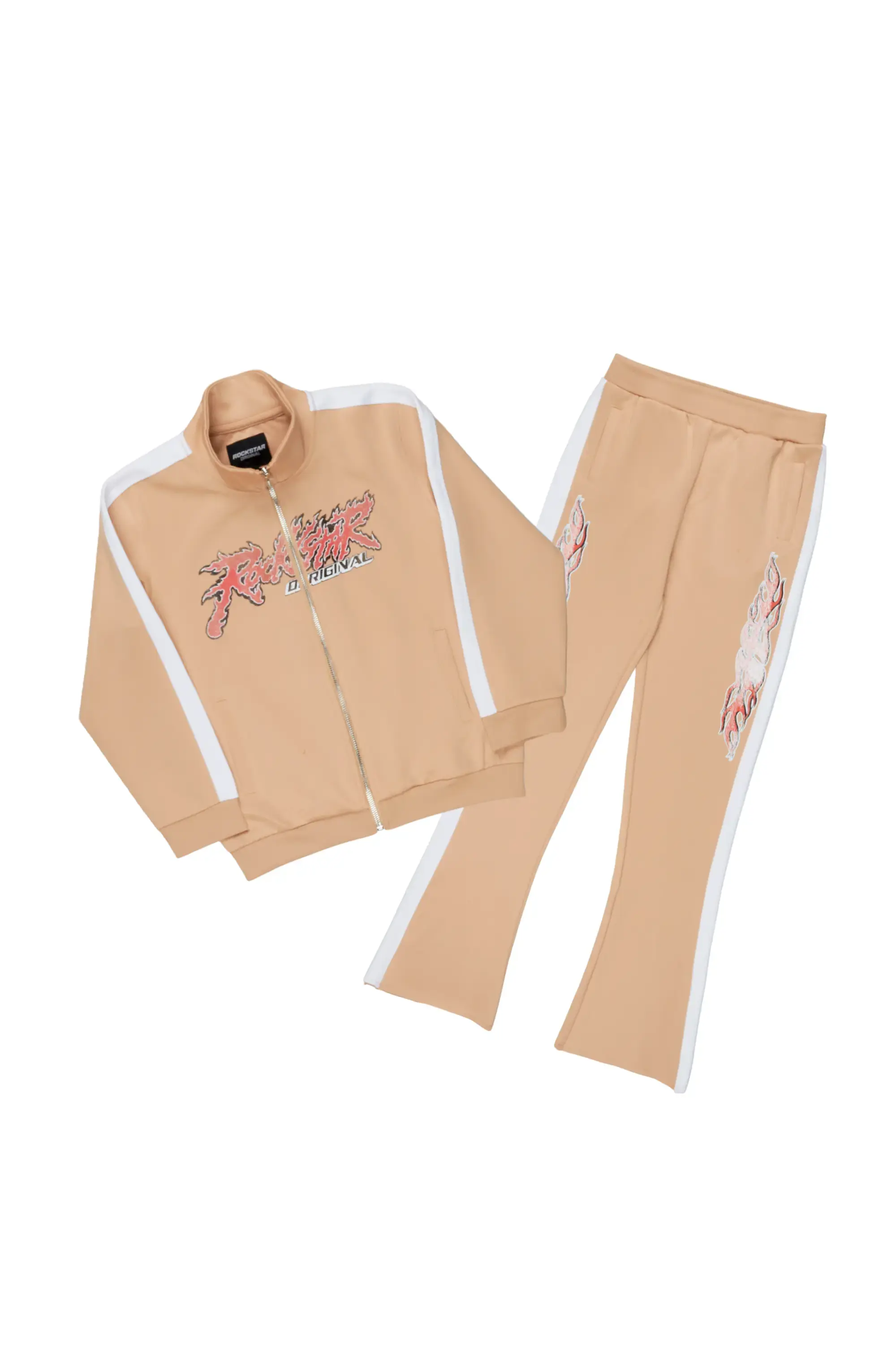 Boys Yash Beige Tricot Stacked Flare Track Set - Image 2