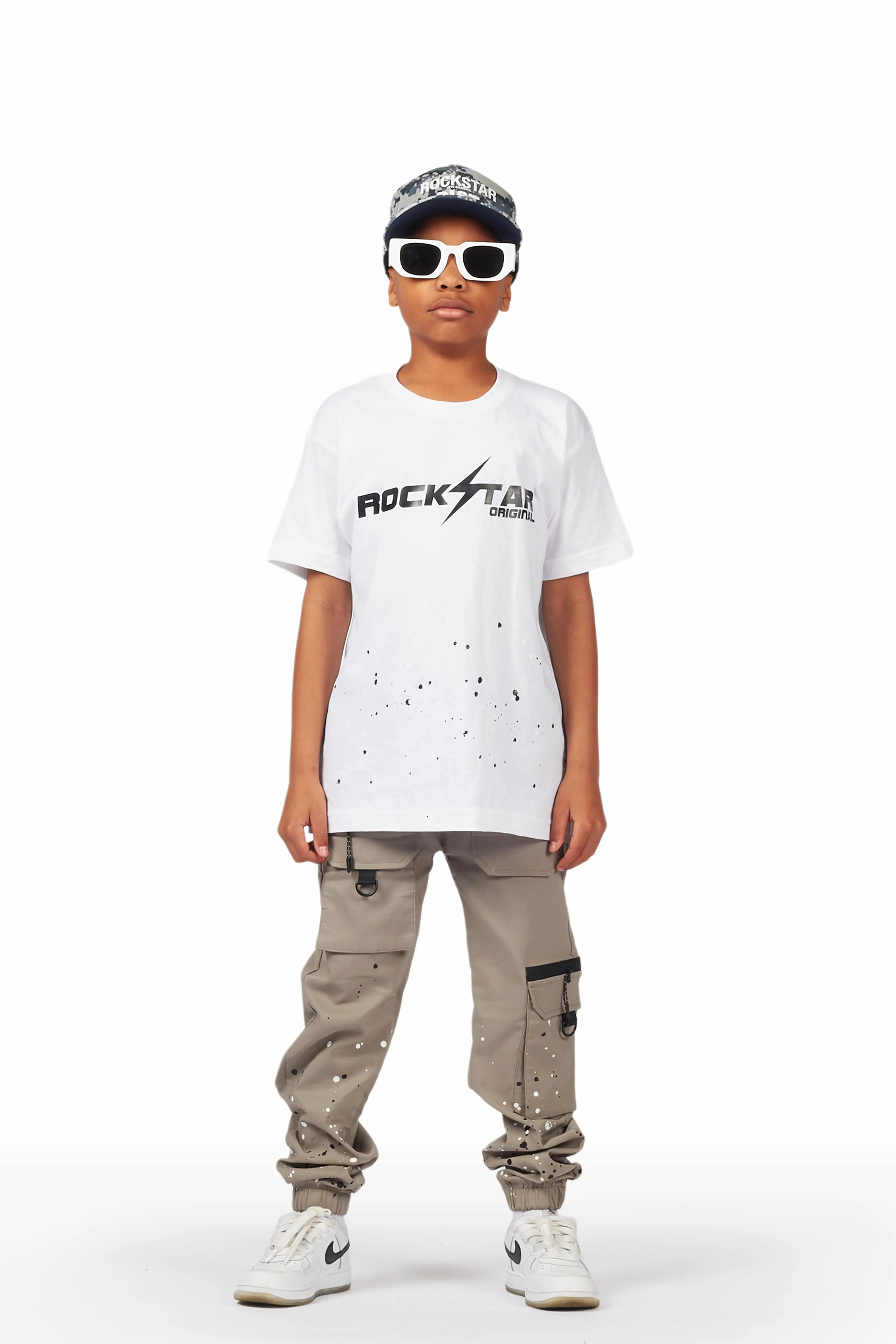 Boys Xanti White/Grey T-Shirt Cargo Pant Set - Image 3