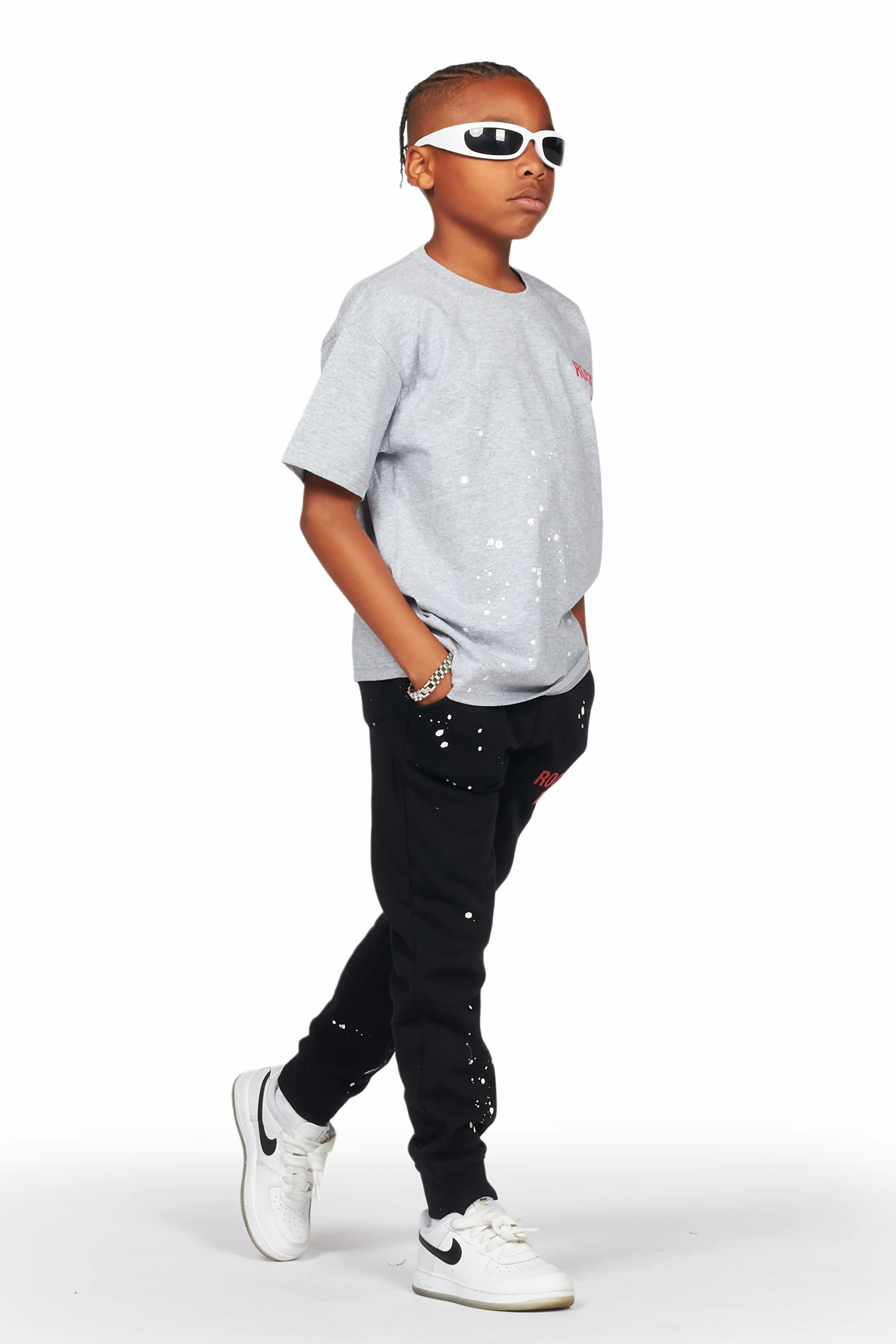 Boys Galen Grey/Black T-Shirt Jogger Set - Image 5