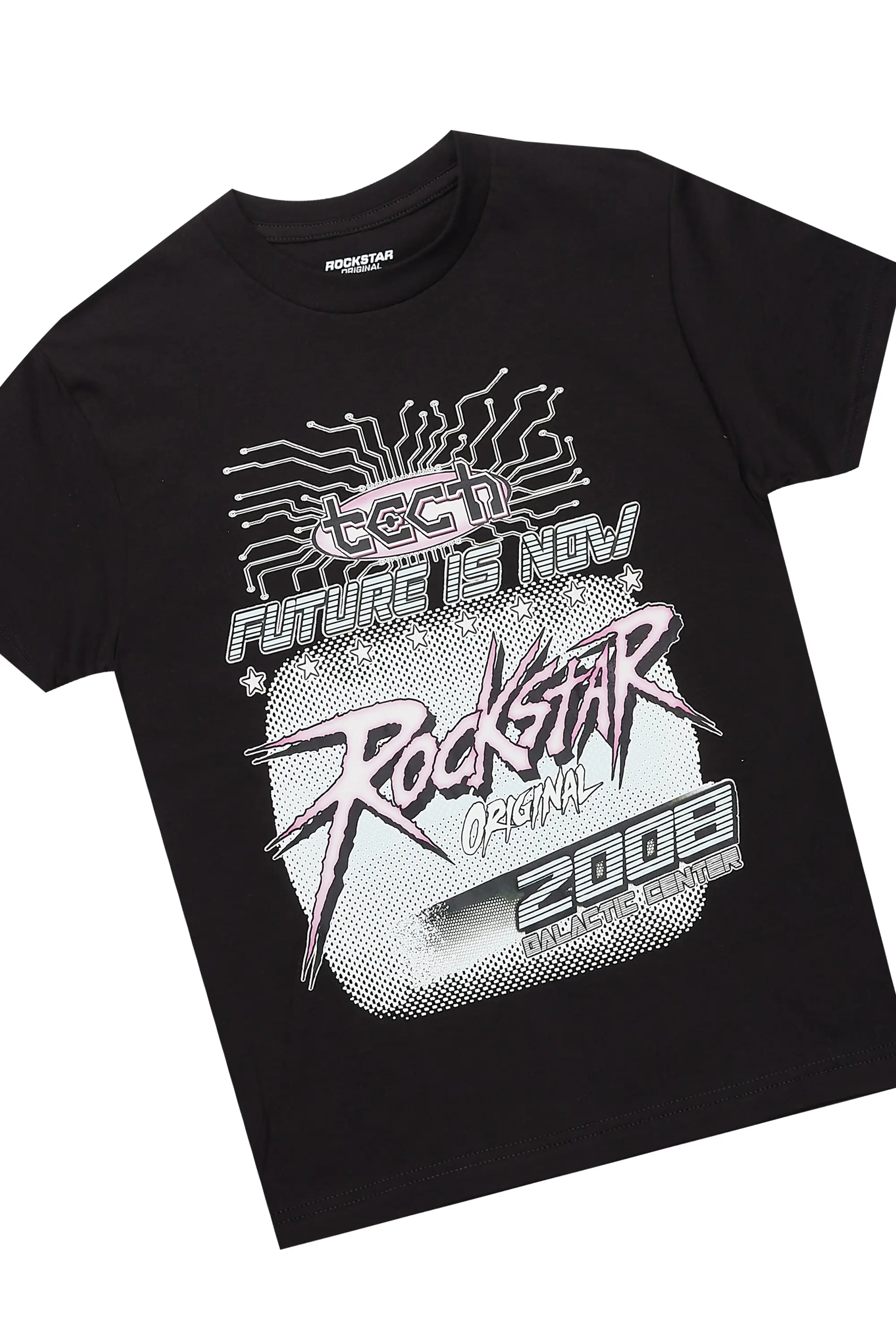 Boys Racer Black/Purple T-Shirt/Stacked Flare Pant Set - Image 2