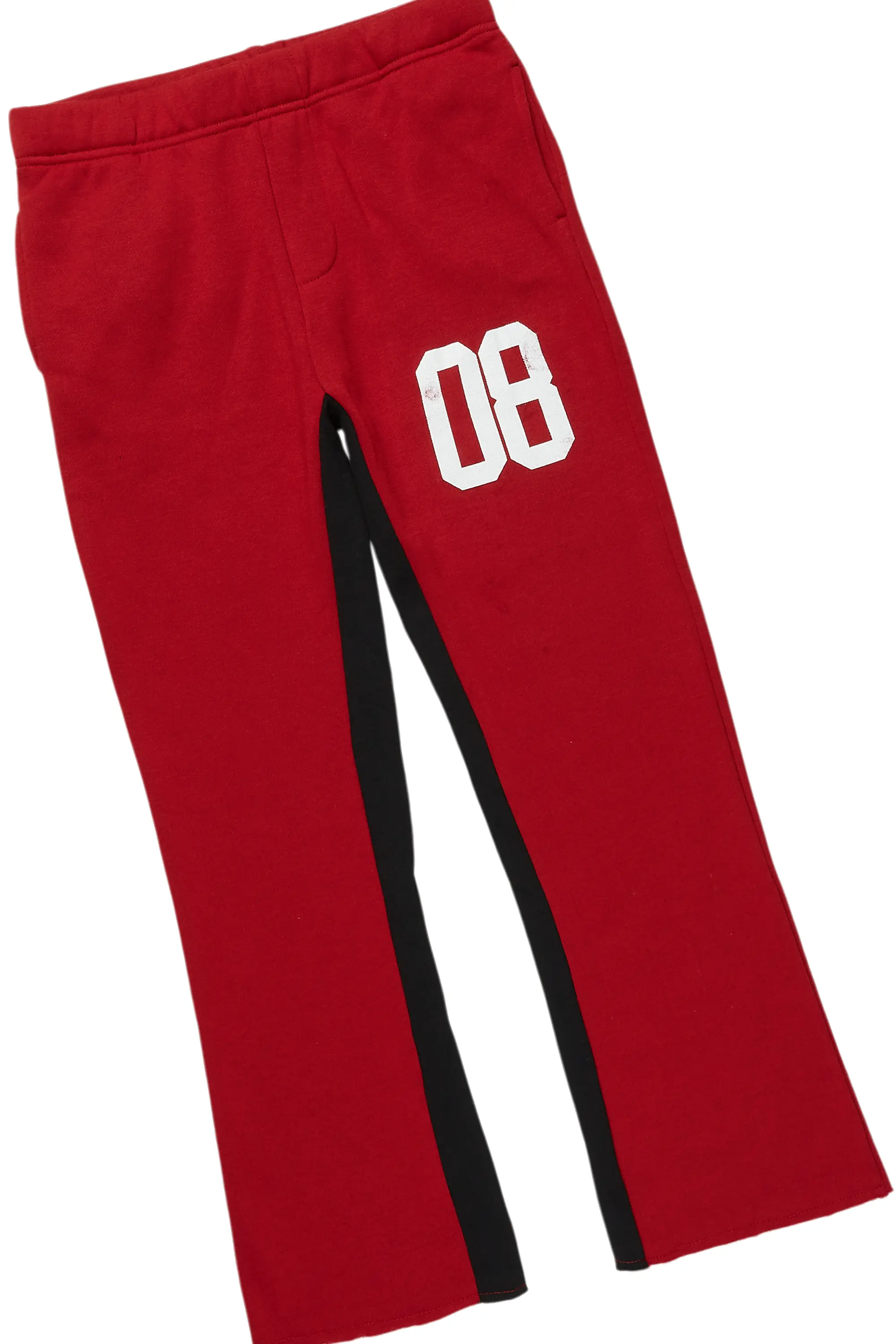Boys Beau White/Burgundy T-Shirt/Stacked Baggy Flare Pant Set - Image 3