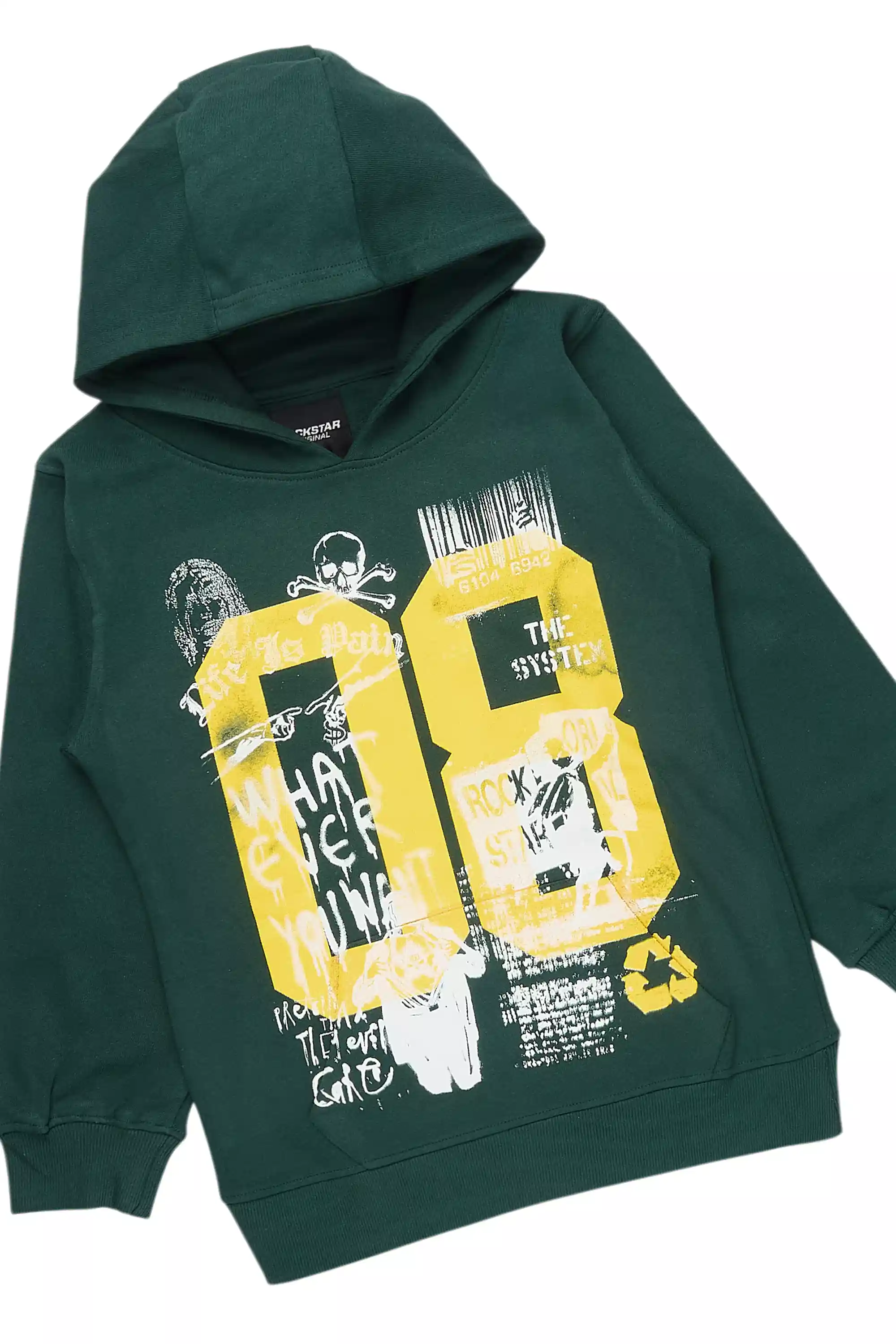 Boys Beau Green/Yellow Hoodie Stacked Flare Track Set - Image 2