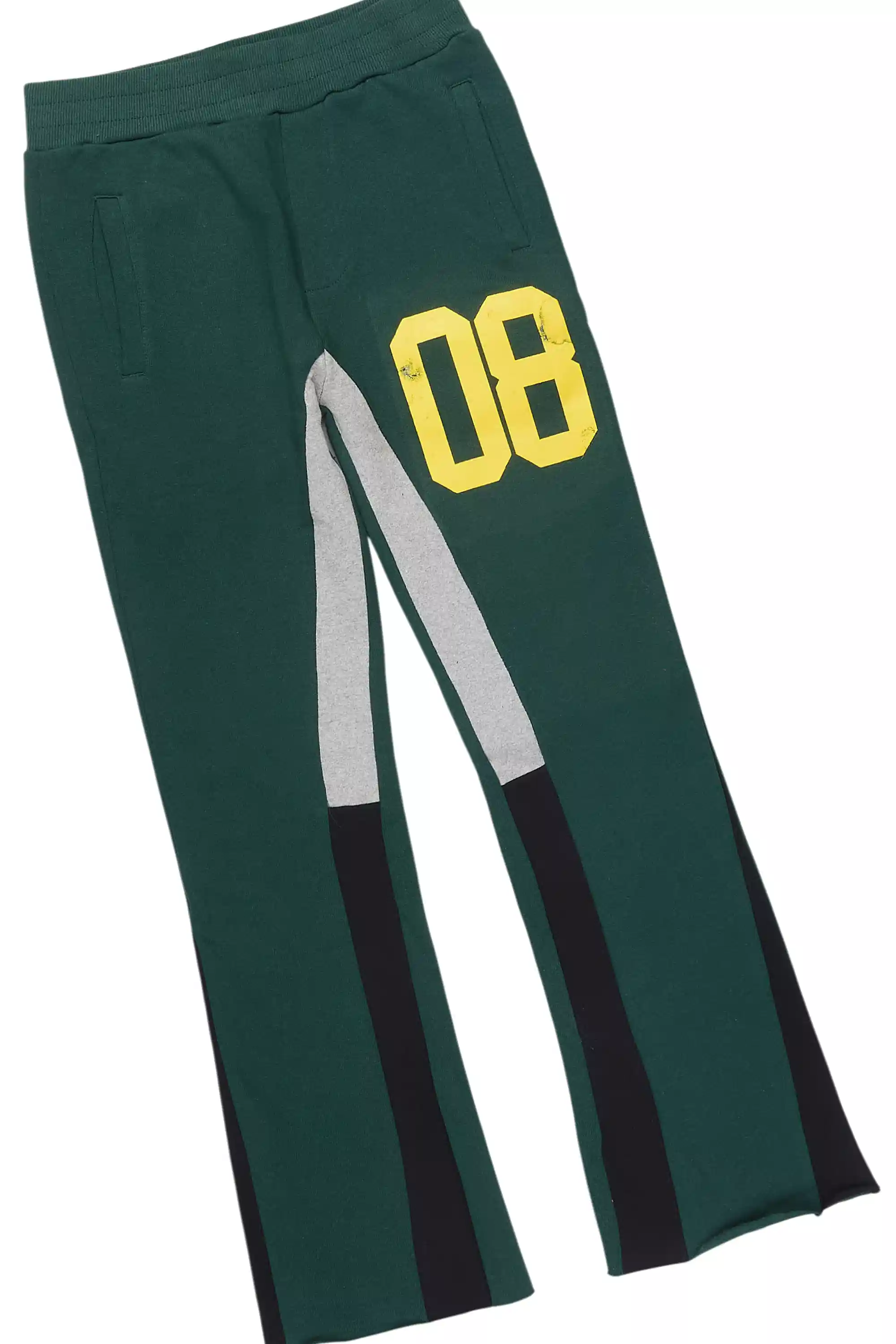 Boys Beau Green/Yellow Hoodie Stacked Flare Track Set - Image 3