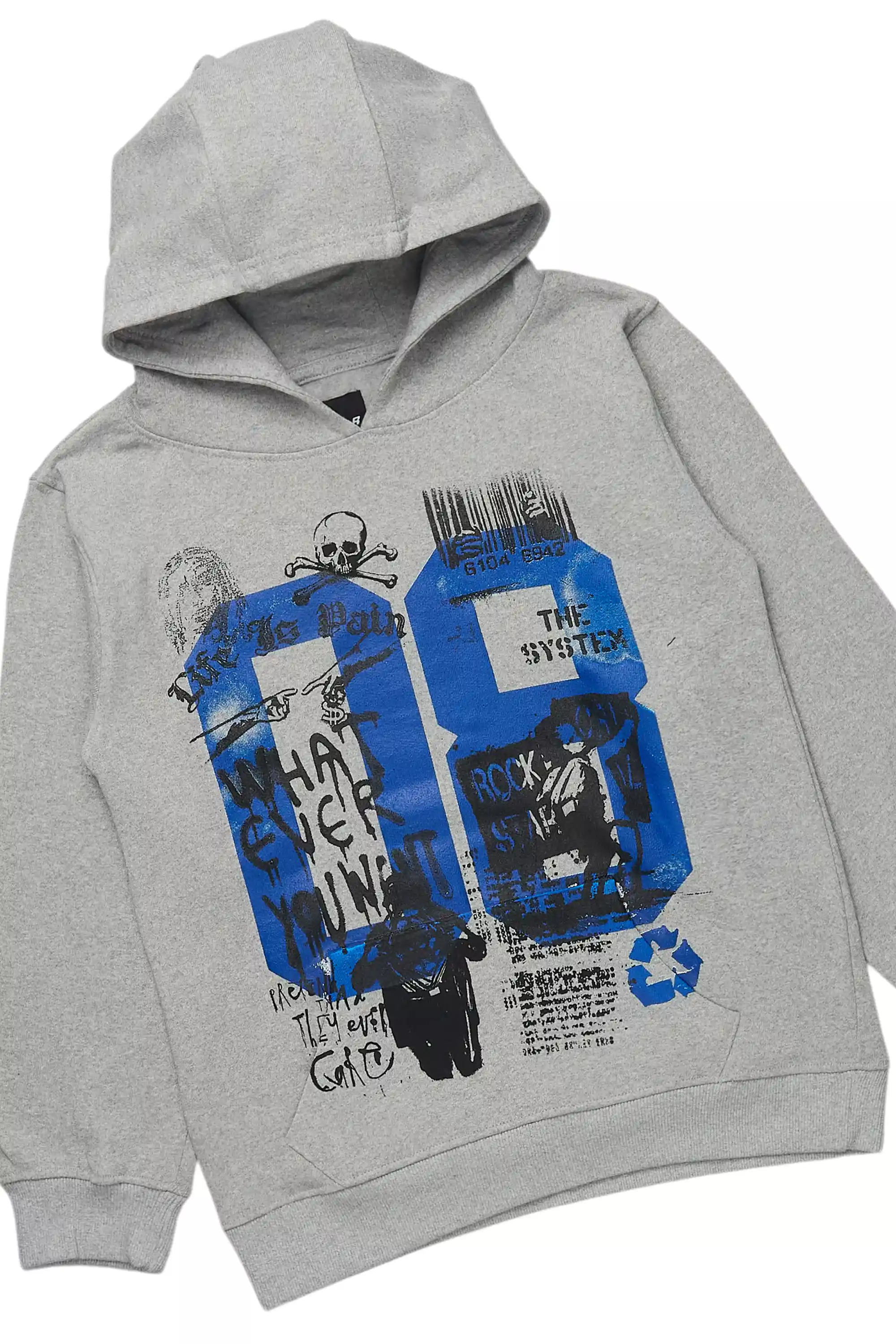 Boys Beau Grey/Blue Hoodie Stacked Flare Track Set - Image 2