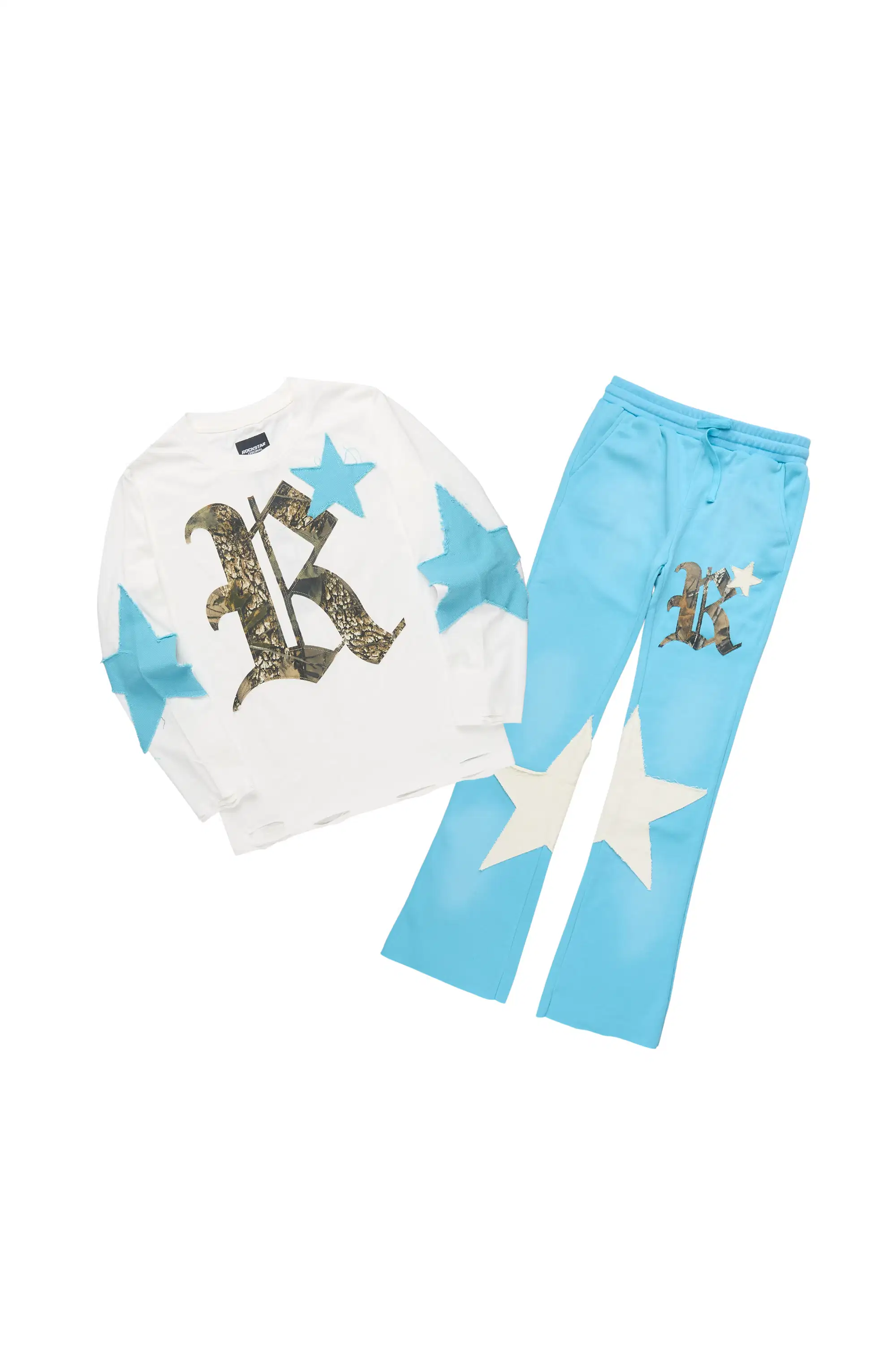 Boys Delgaro White/Light Blue Long Sleeve T-Shirt Track Set