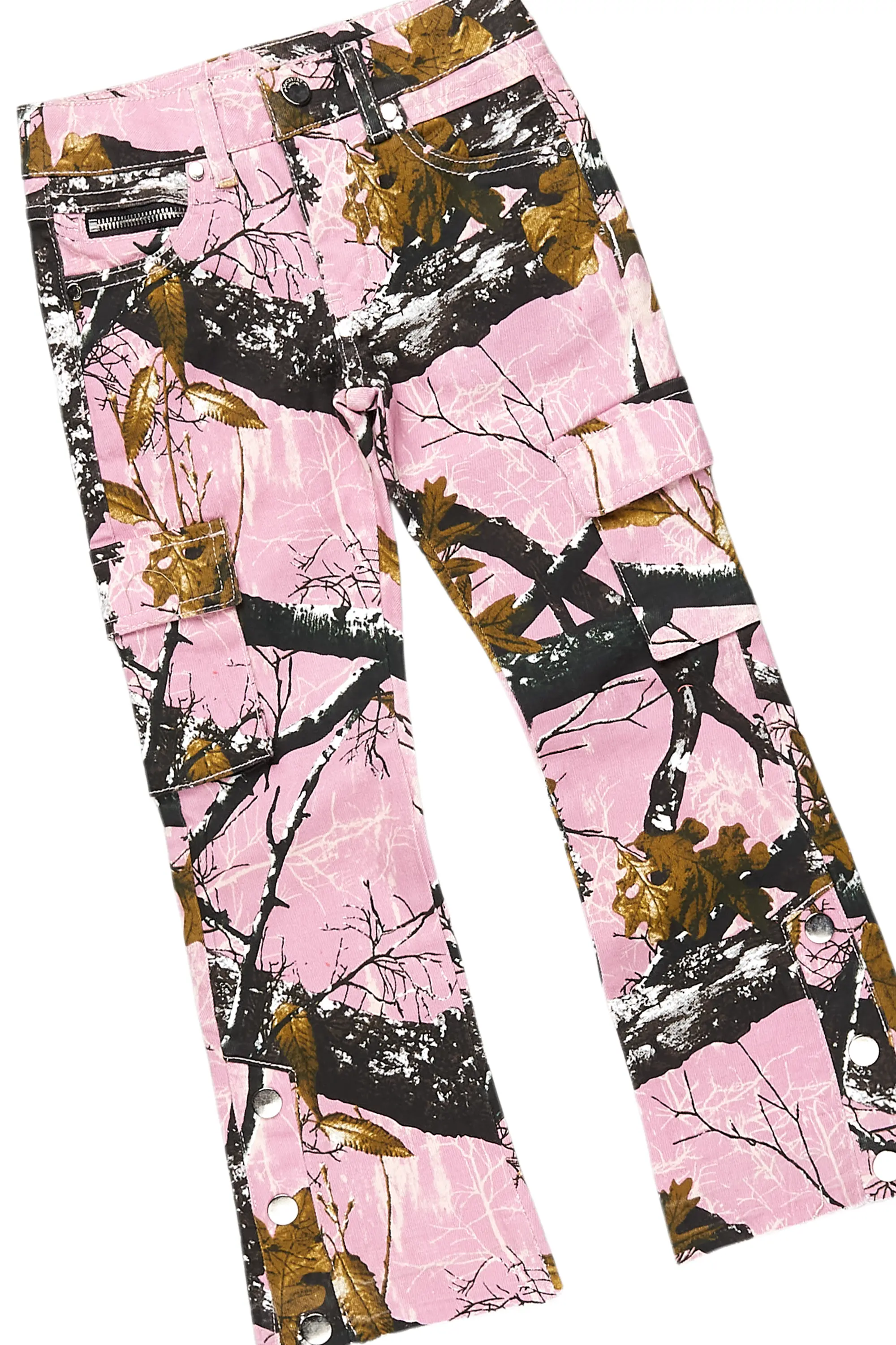 Girls Addie Pink Hoodie/Stacked Flare Jean Set - Image 3